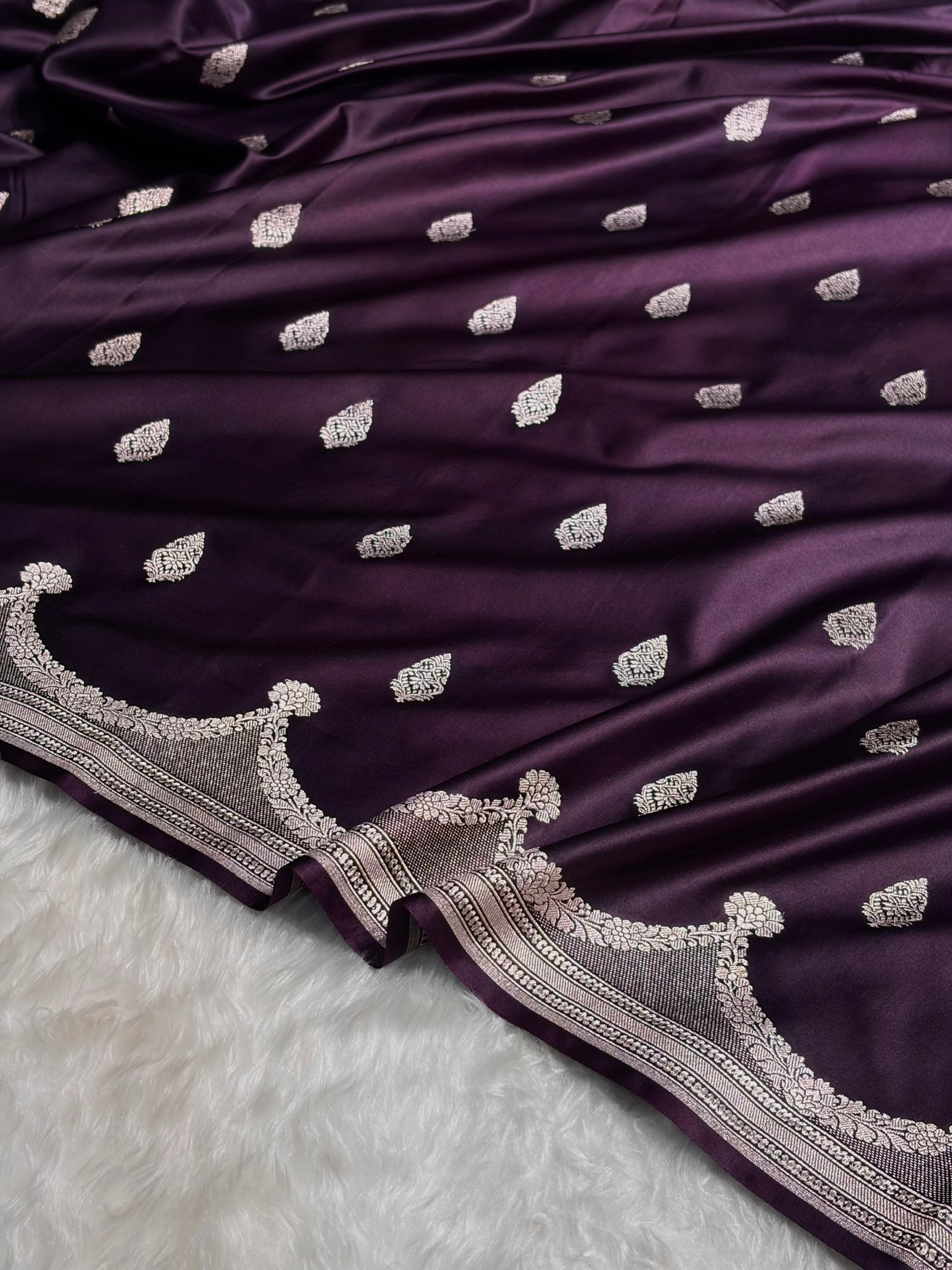 Dark Purple Shades Scallop Mashru Silk Saree MS20