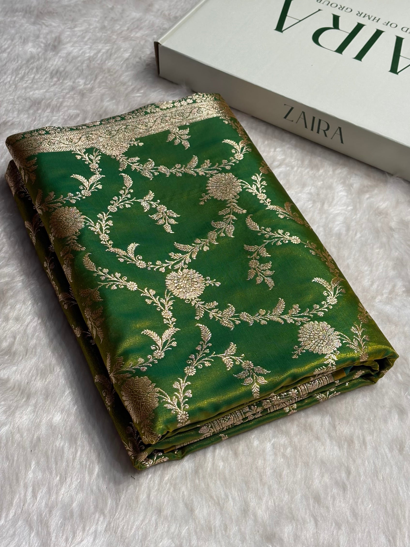 Satin Silk Banarasi Jaal in Liril Mehendi Shades SS14