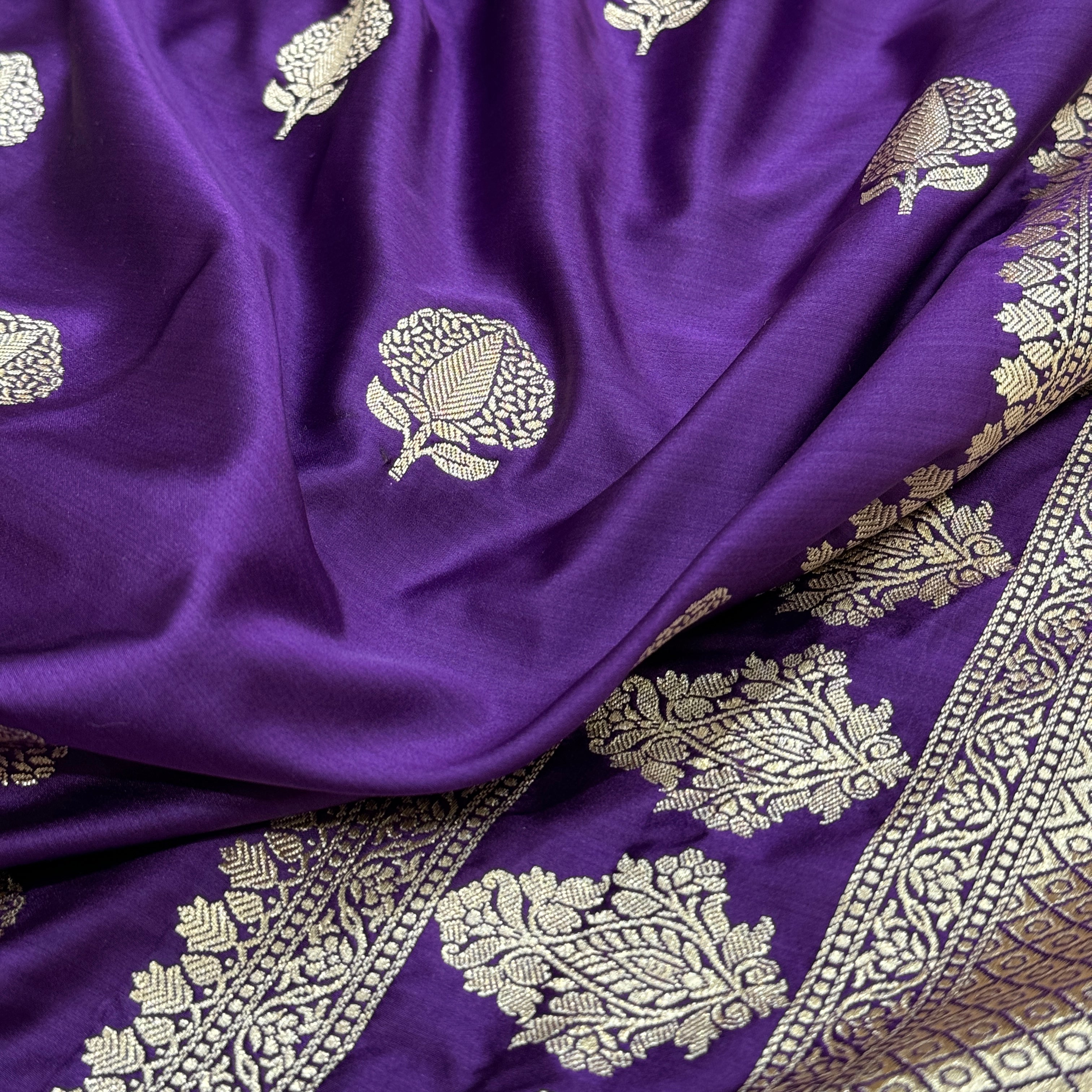 Purple Floral Motif Mashru Silk Saree With Big Border
