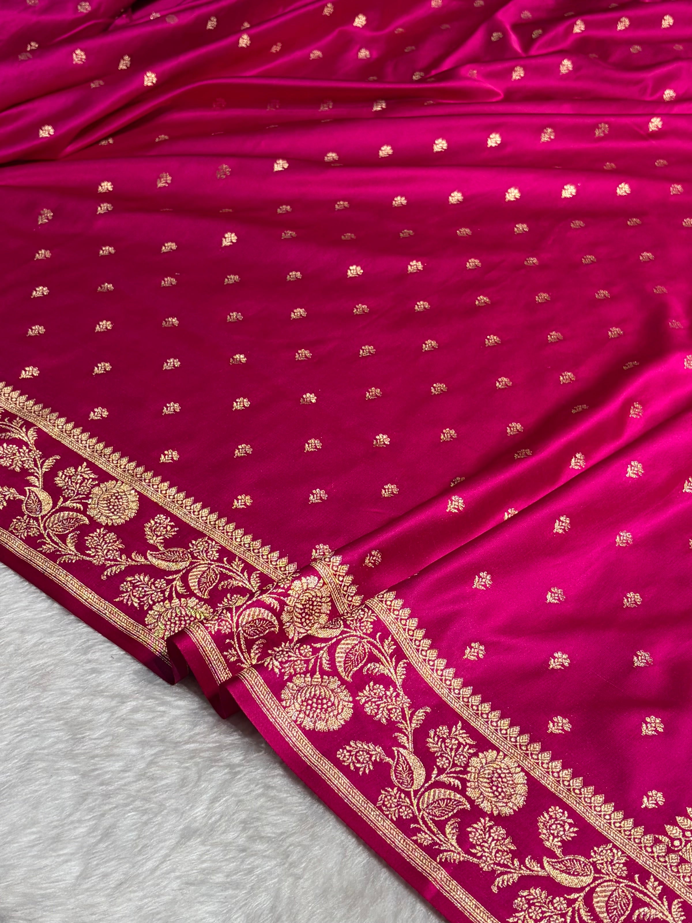 Rani Shades Floral Pattern Satin Katan Silk Saree SK77