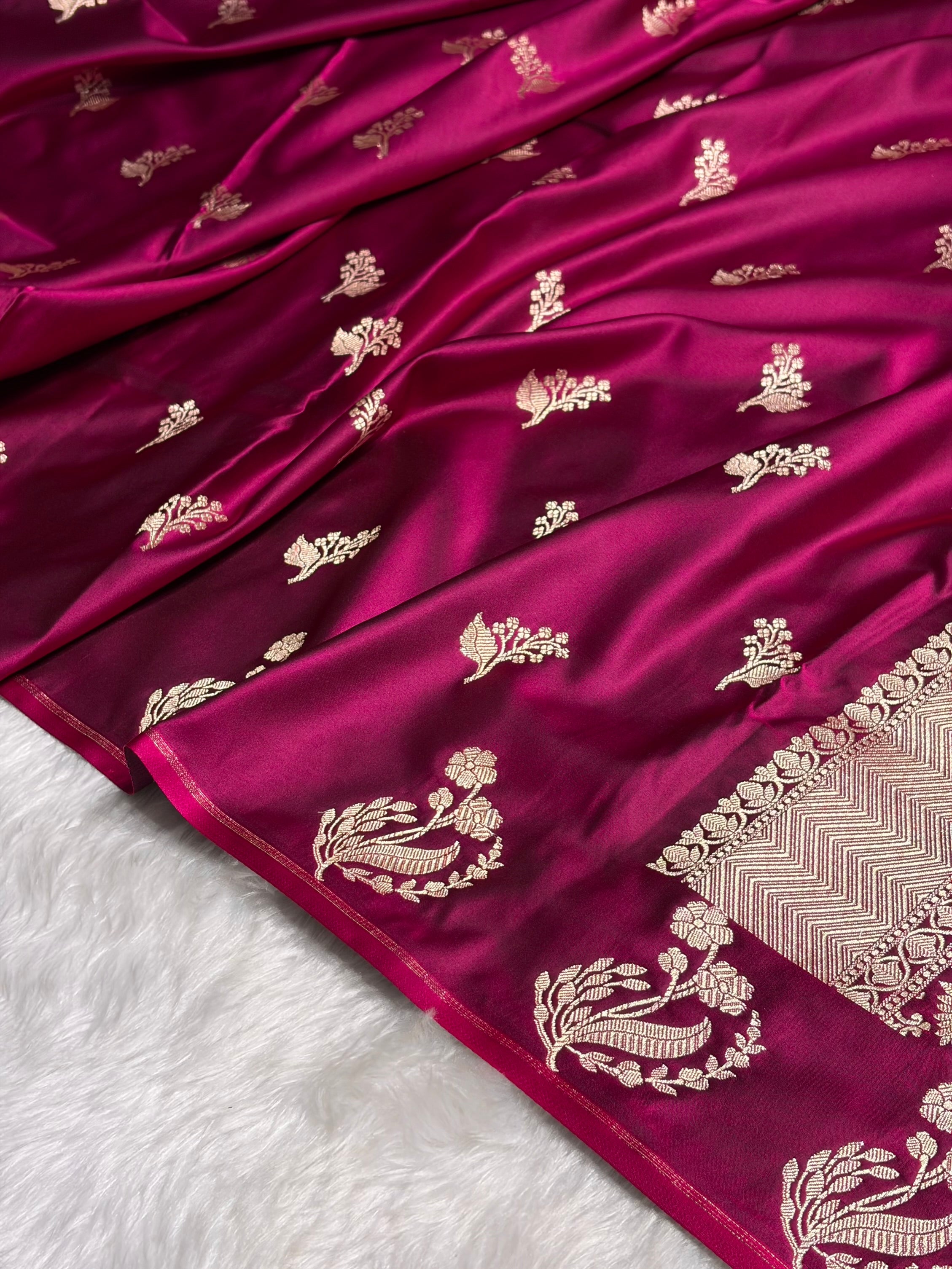 Wine Boota With Floral Border Mashru Silk Saree MSM-91
