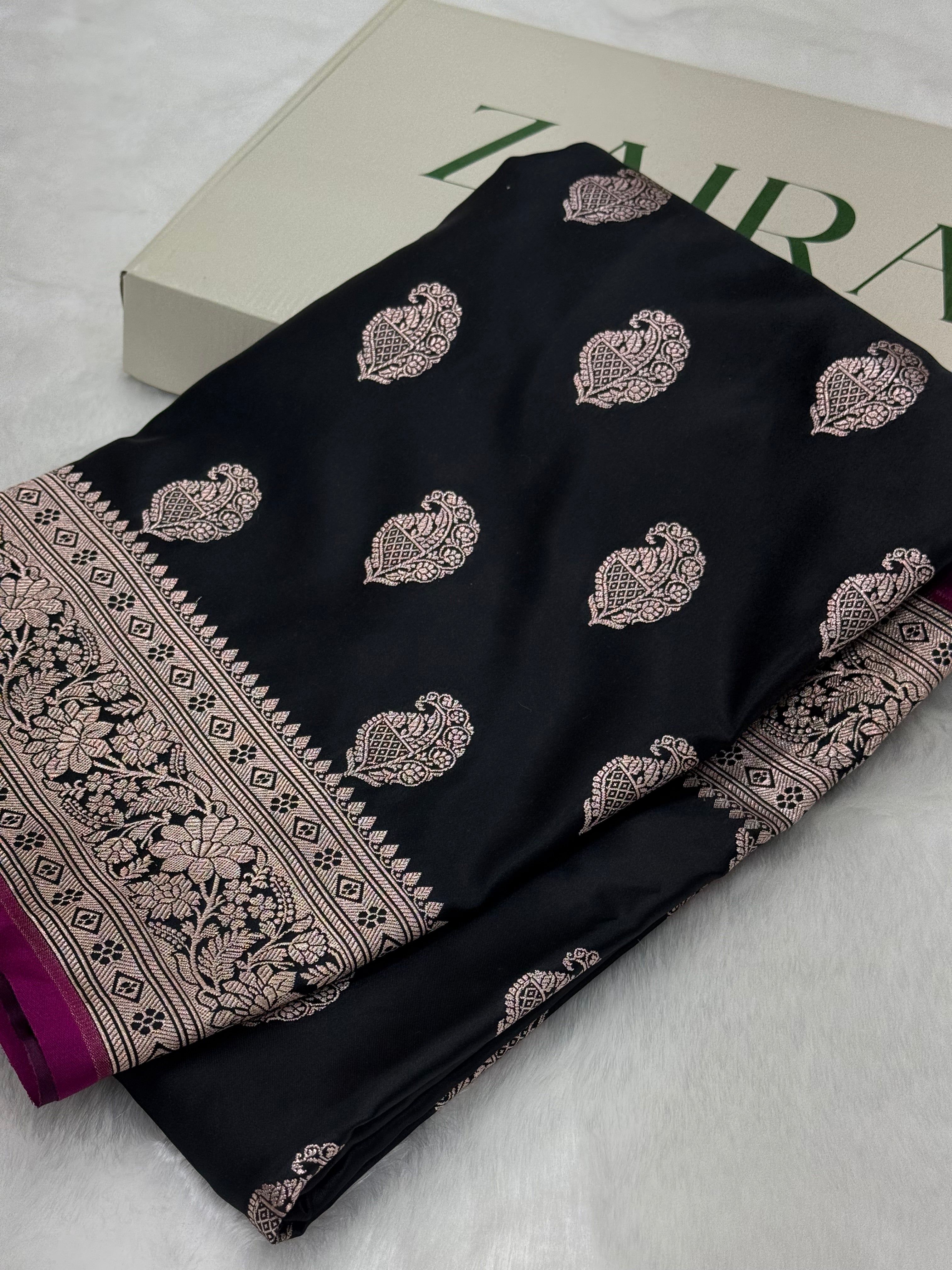 Black Paisley Motif Mashru Silk MSM 76
