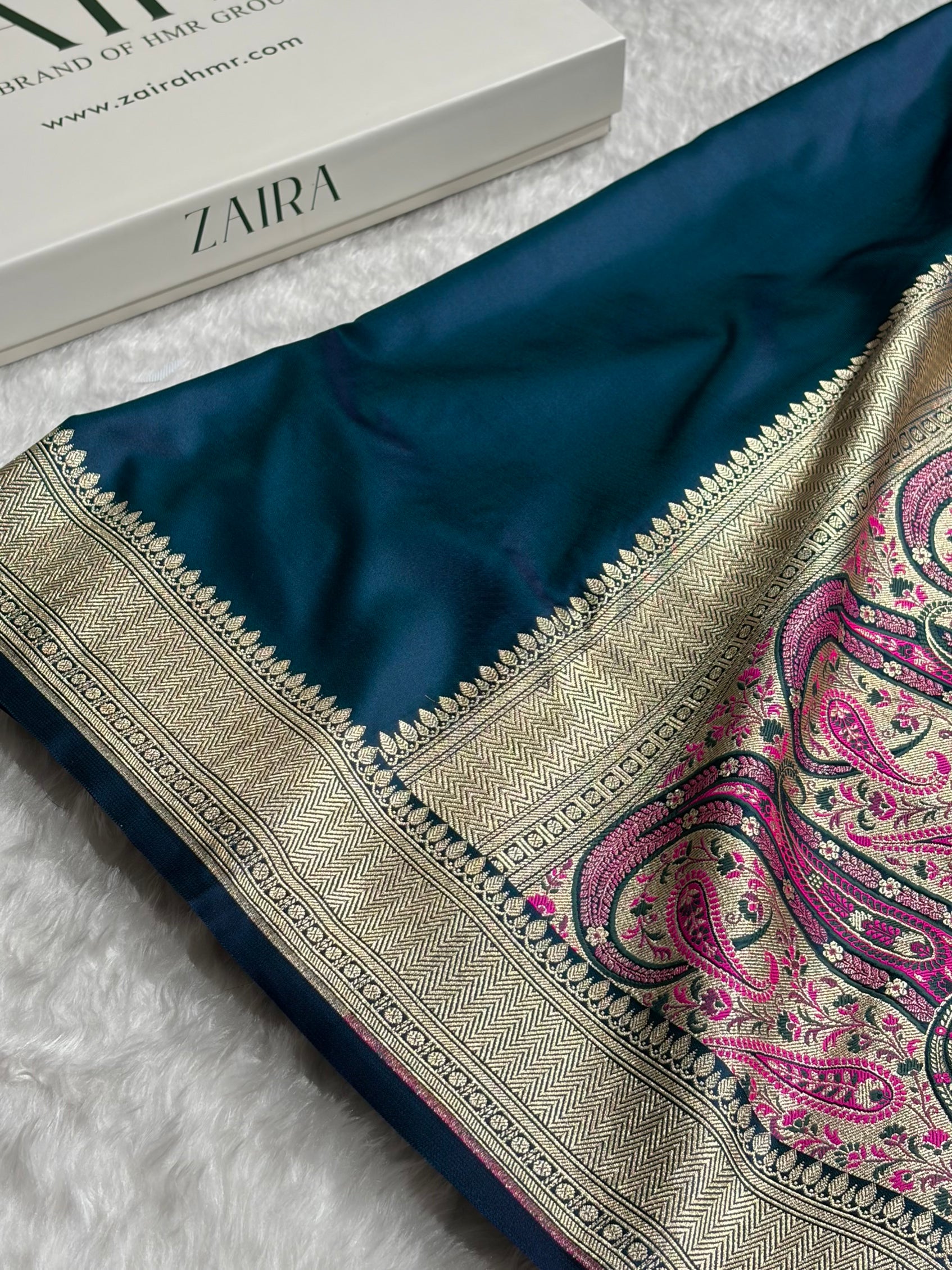 German Blue Shades Banarasi With Plain & Minakari Floral Border Mashru Silk Saree MSM-129