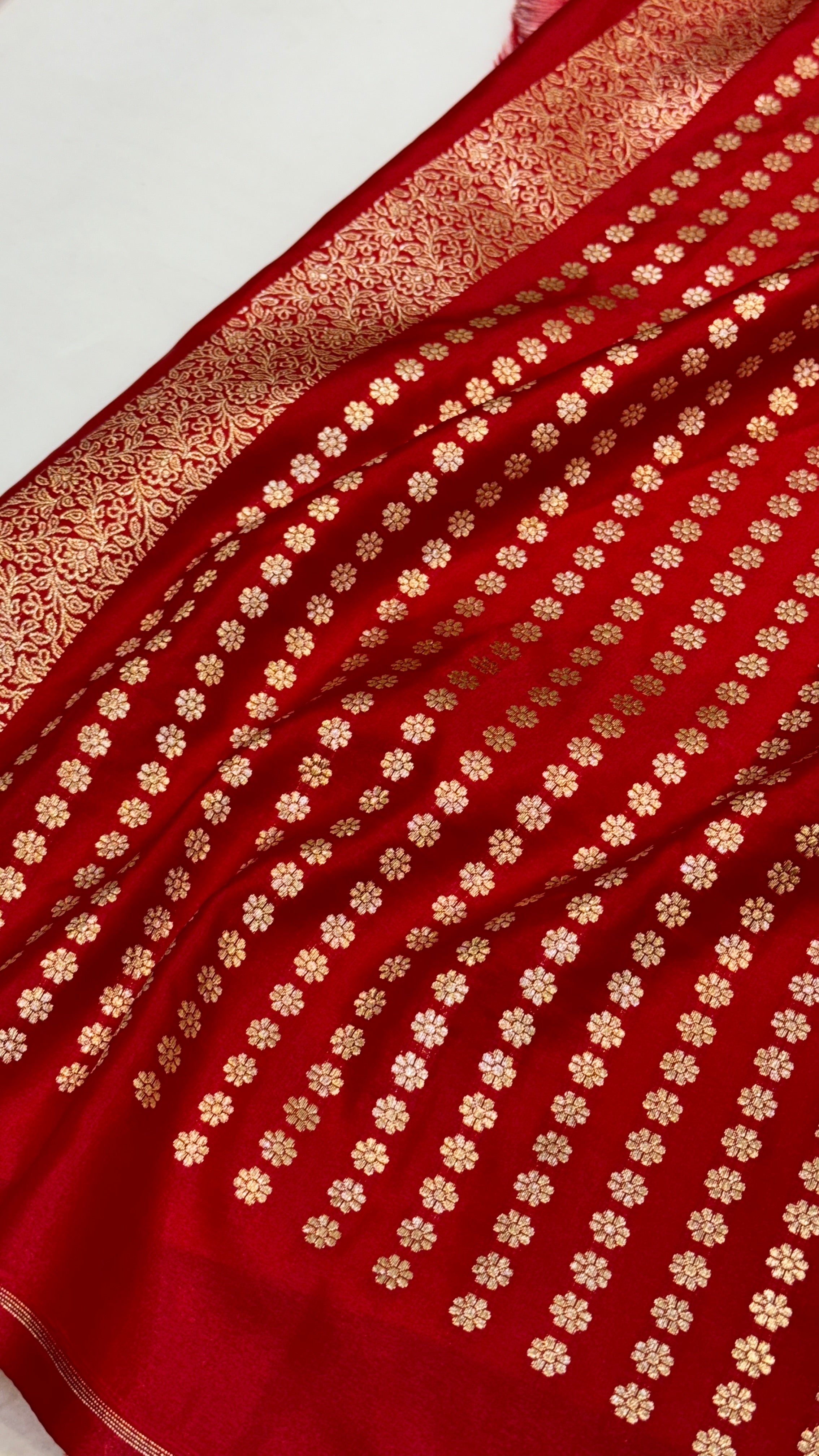 Bridal Red Satin Silk Jaal with brocade Blouse and GOTTA PATTI