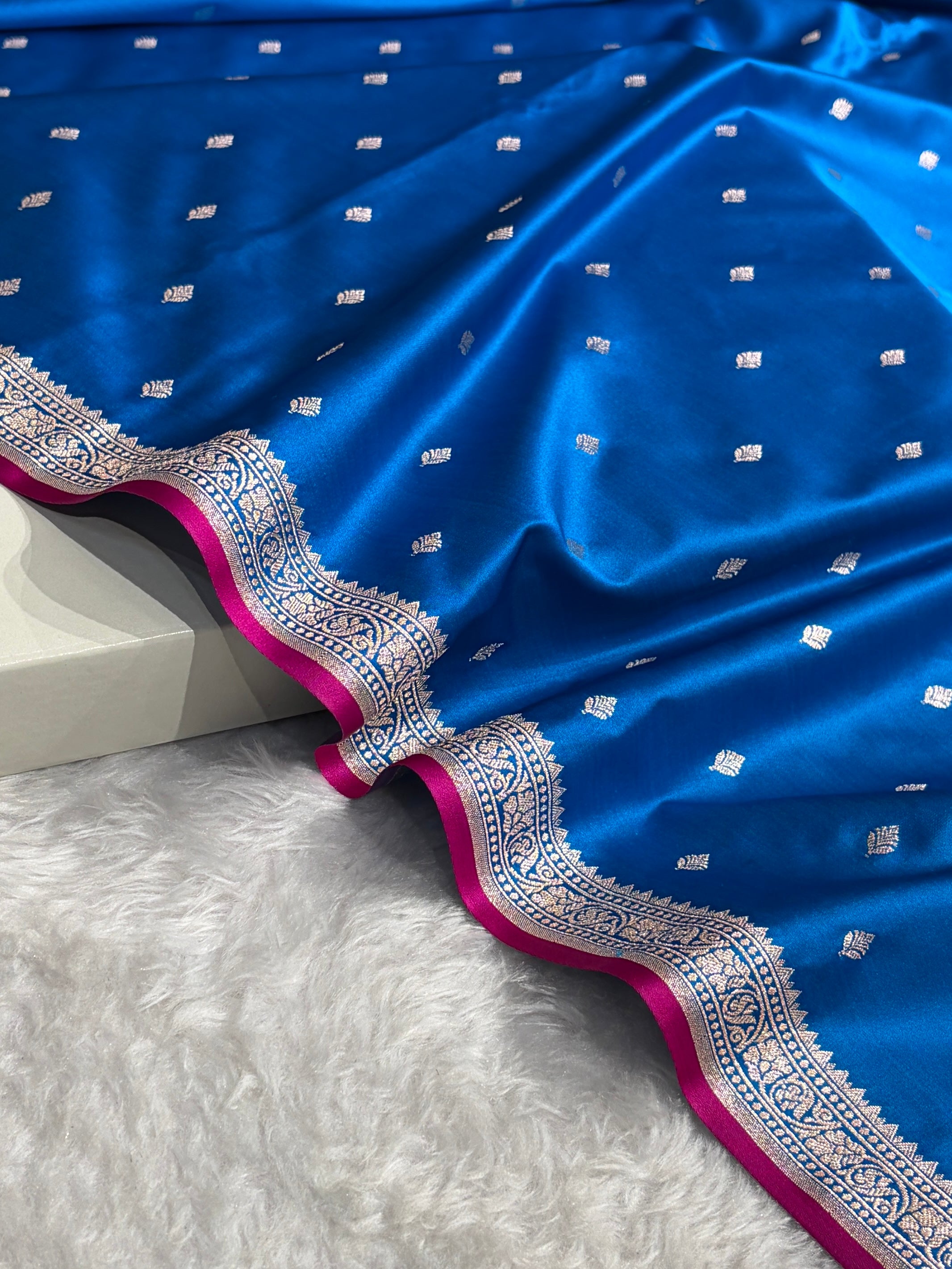 Premium Banarasi Satin Katan Saree in Blue Shades SK90