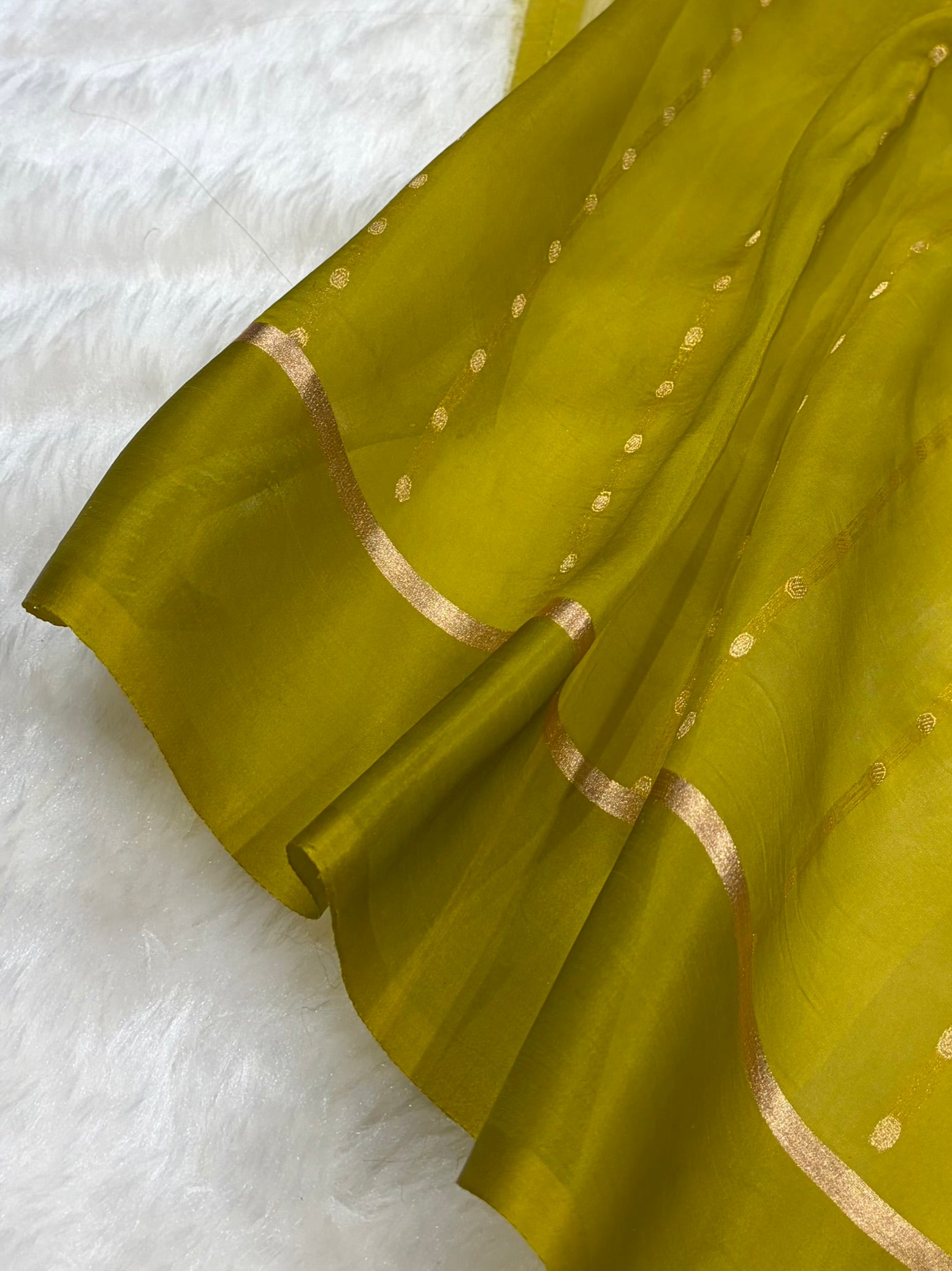 Pure Banarasi Organza Mehendi Green Shades With Floral Banarasi Silk Saree PO-29