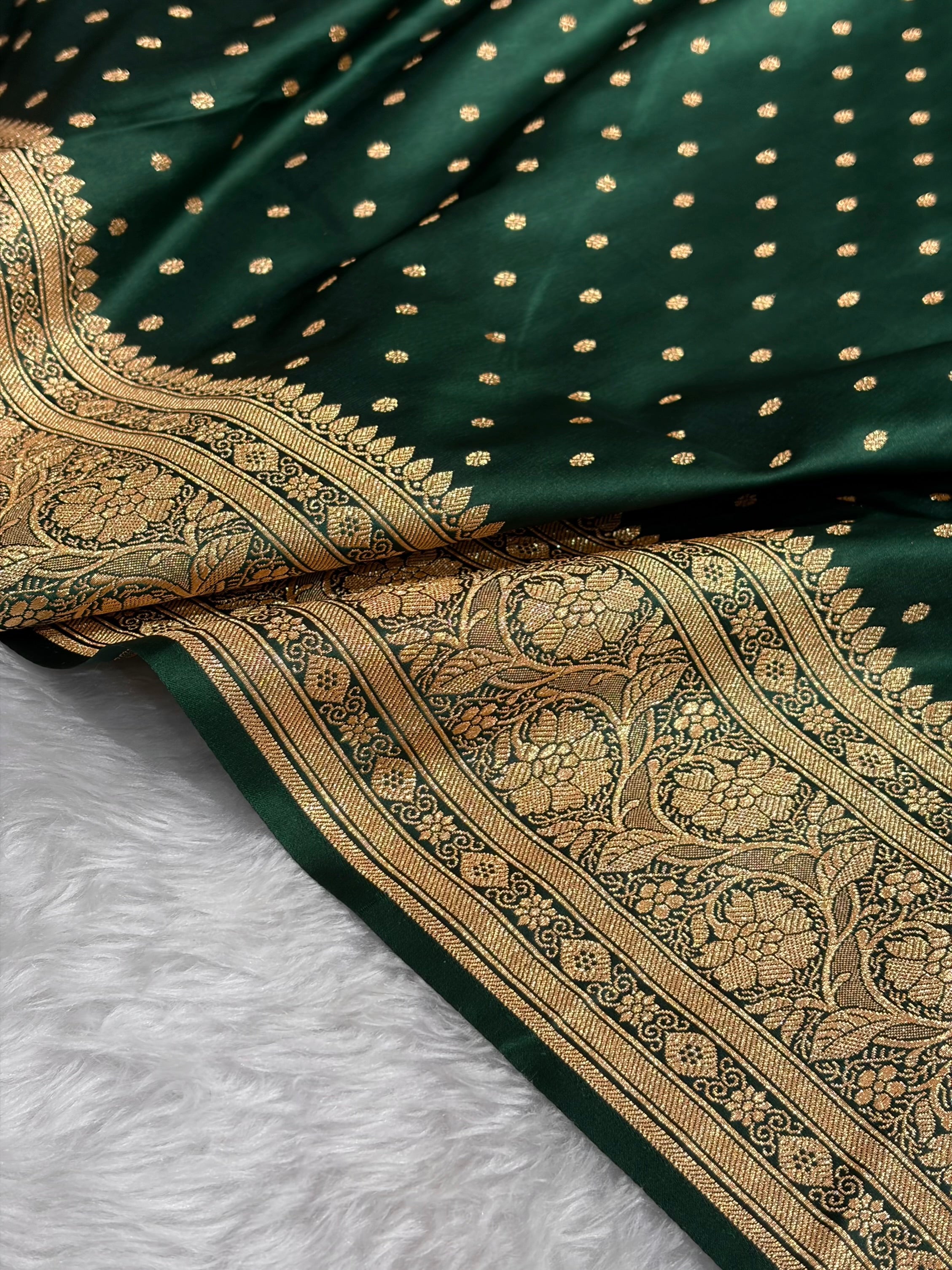 Banarasi Satin Katan Saree With Boota in Bottle Green Shades SK106