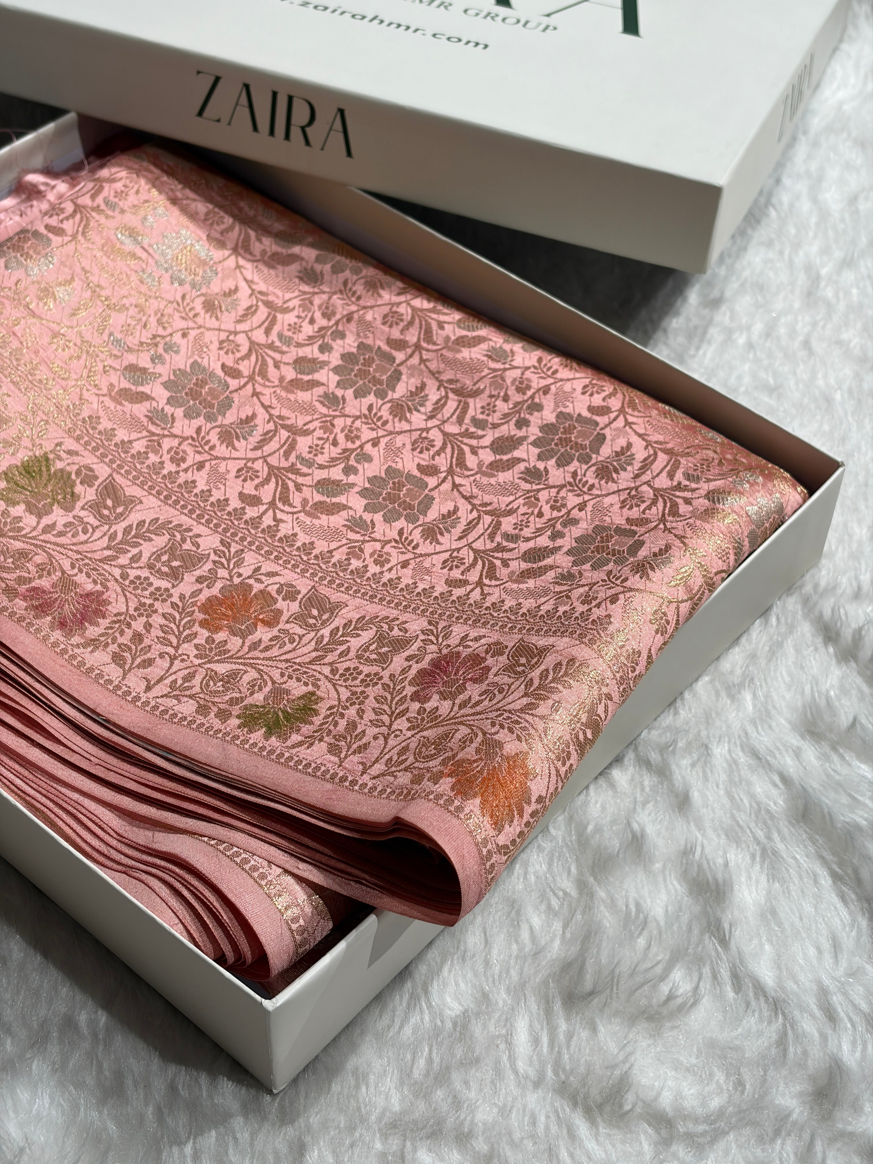 Peach Shade Flower Boota Pure Caramel Mango Silk Saree CS-17