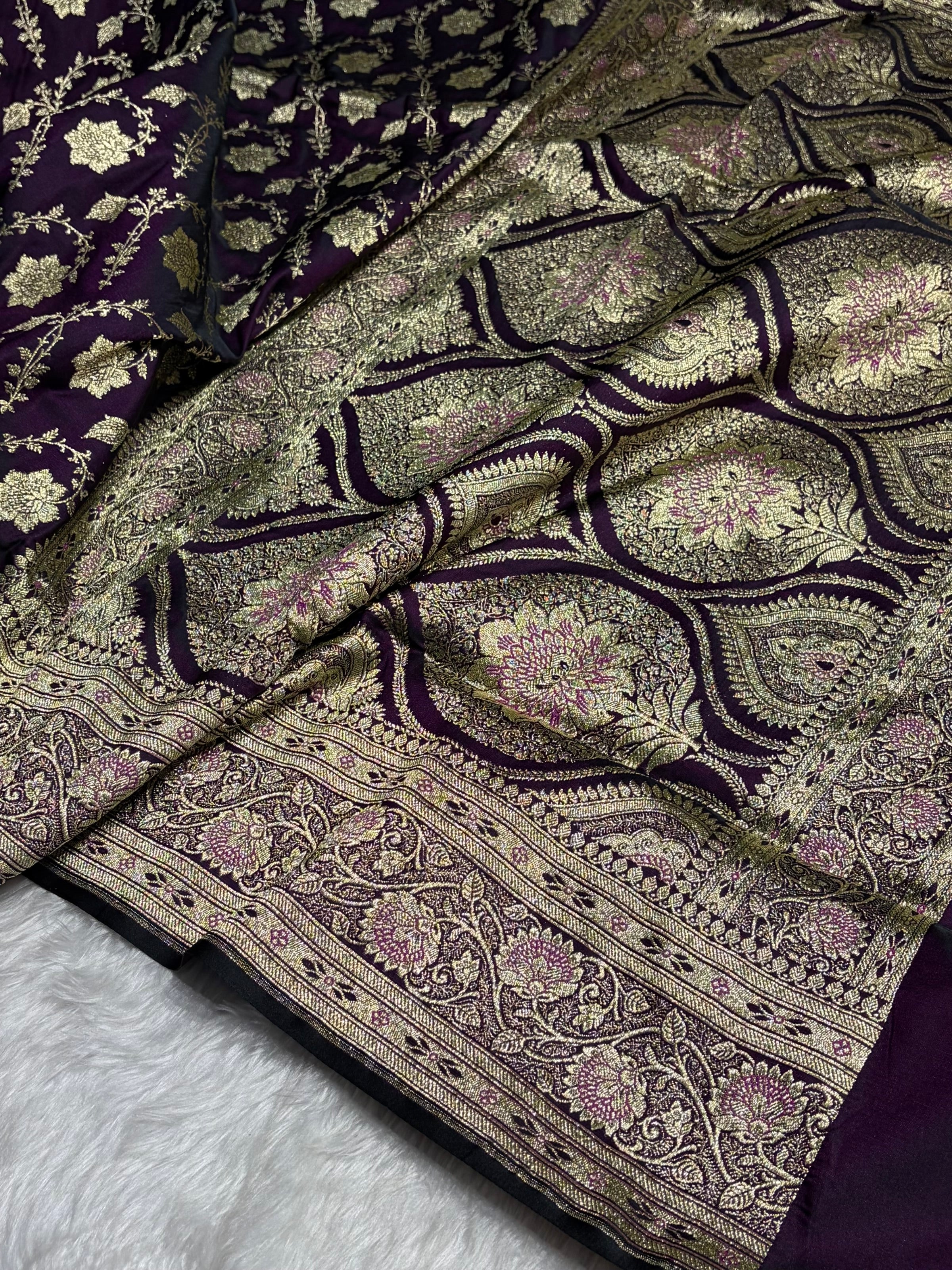 Purple Katan Silk Saree In Boota Floral Motif