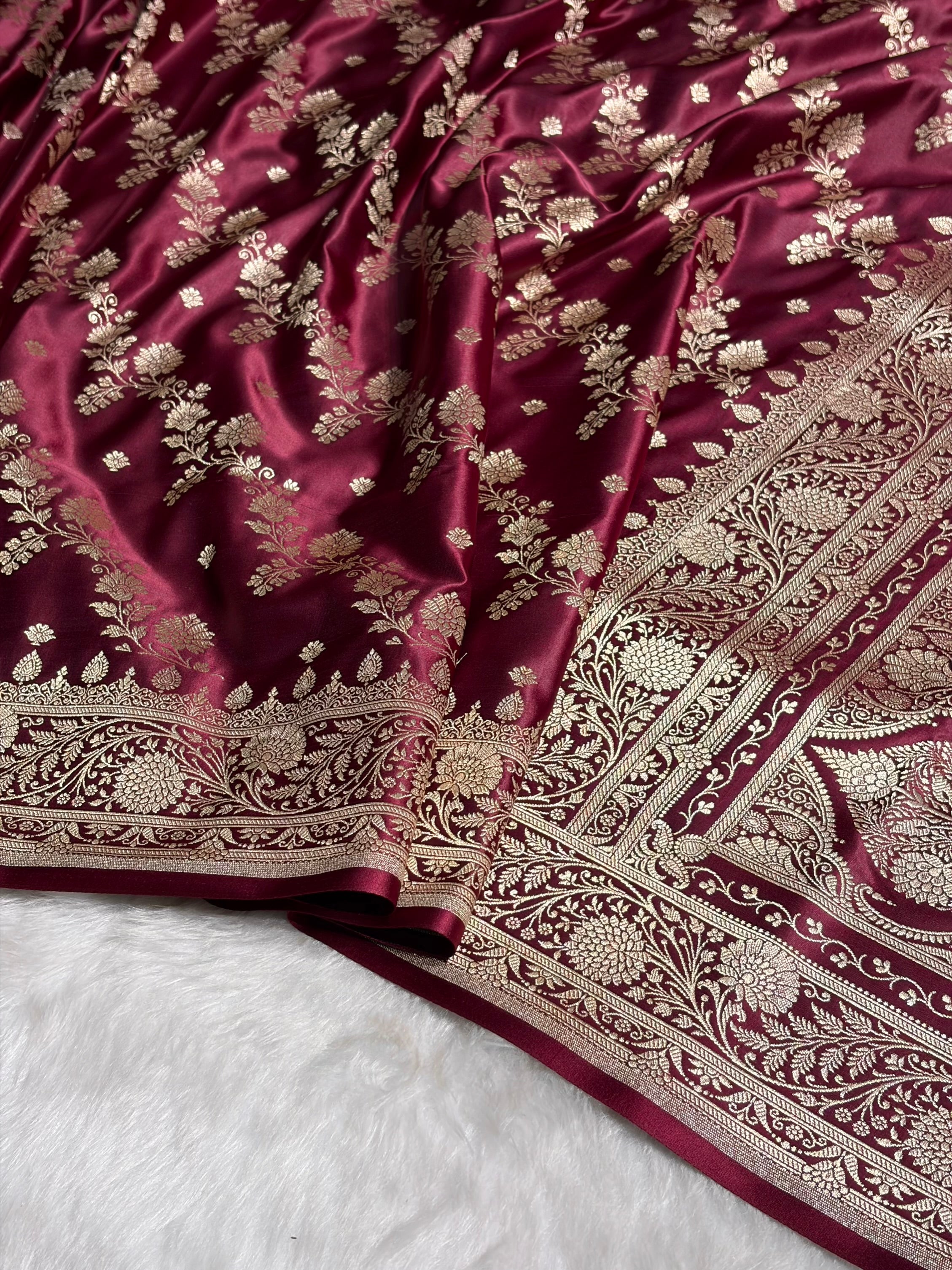 Garnet Cross & Booti Banarasi Katan Silk Saree SK24