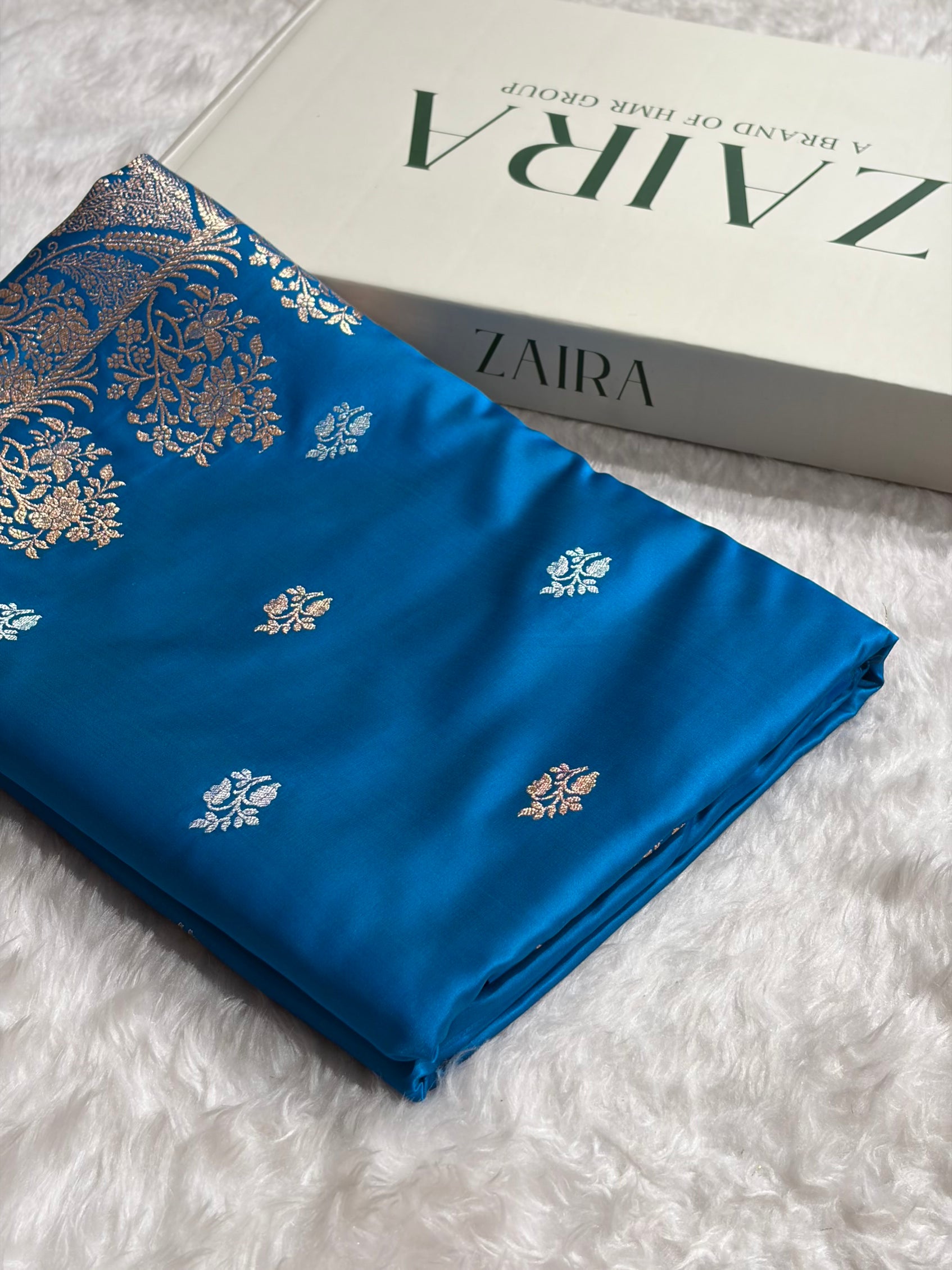 Firozi Shades Banarasi With Floral Border Mashru Silk Saree MSM-126