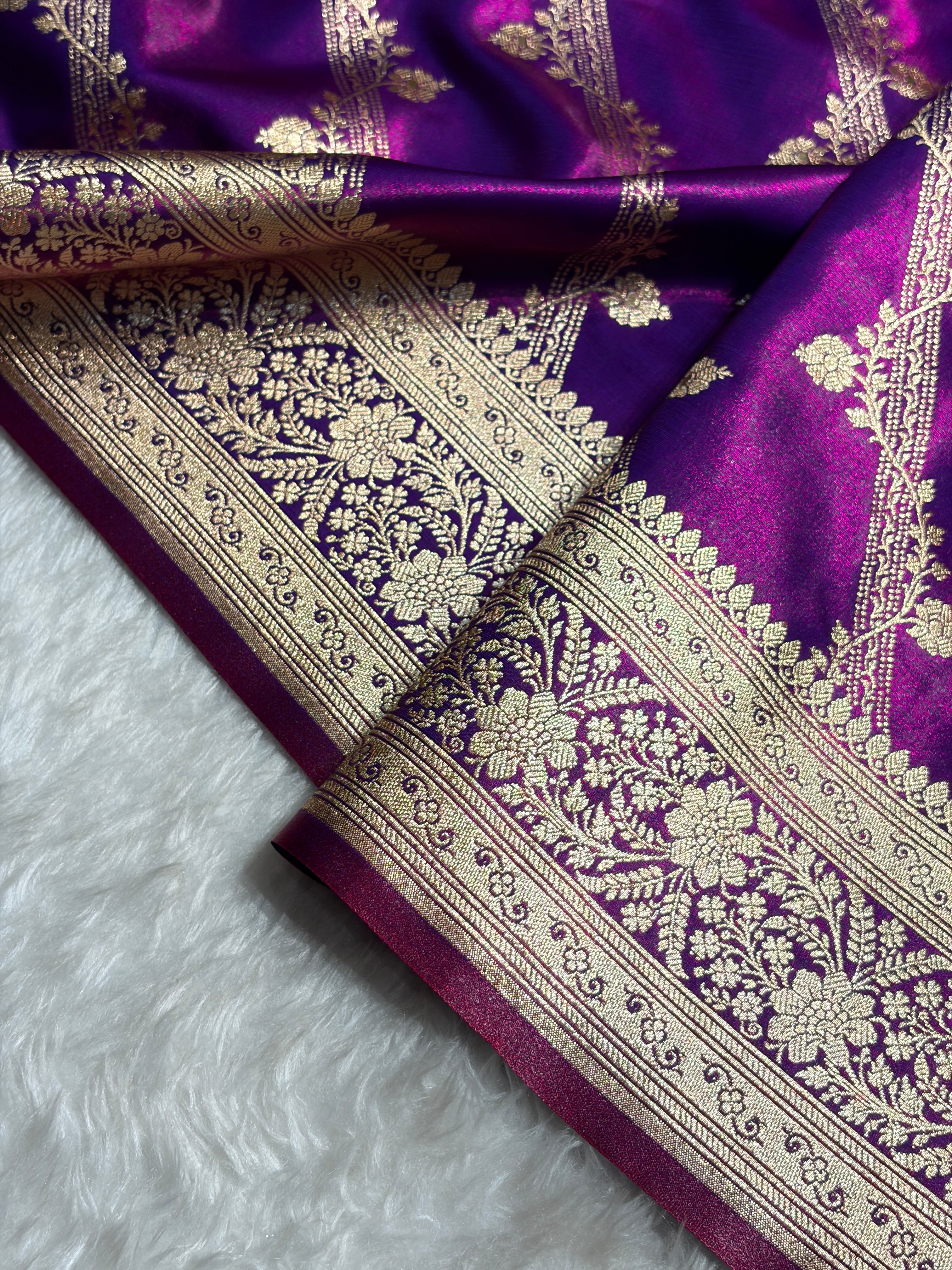 Cross Purple Shades Cross Pattern Banarasi Satin Silk Saree SS50
