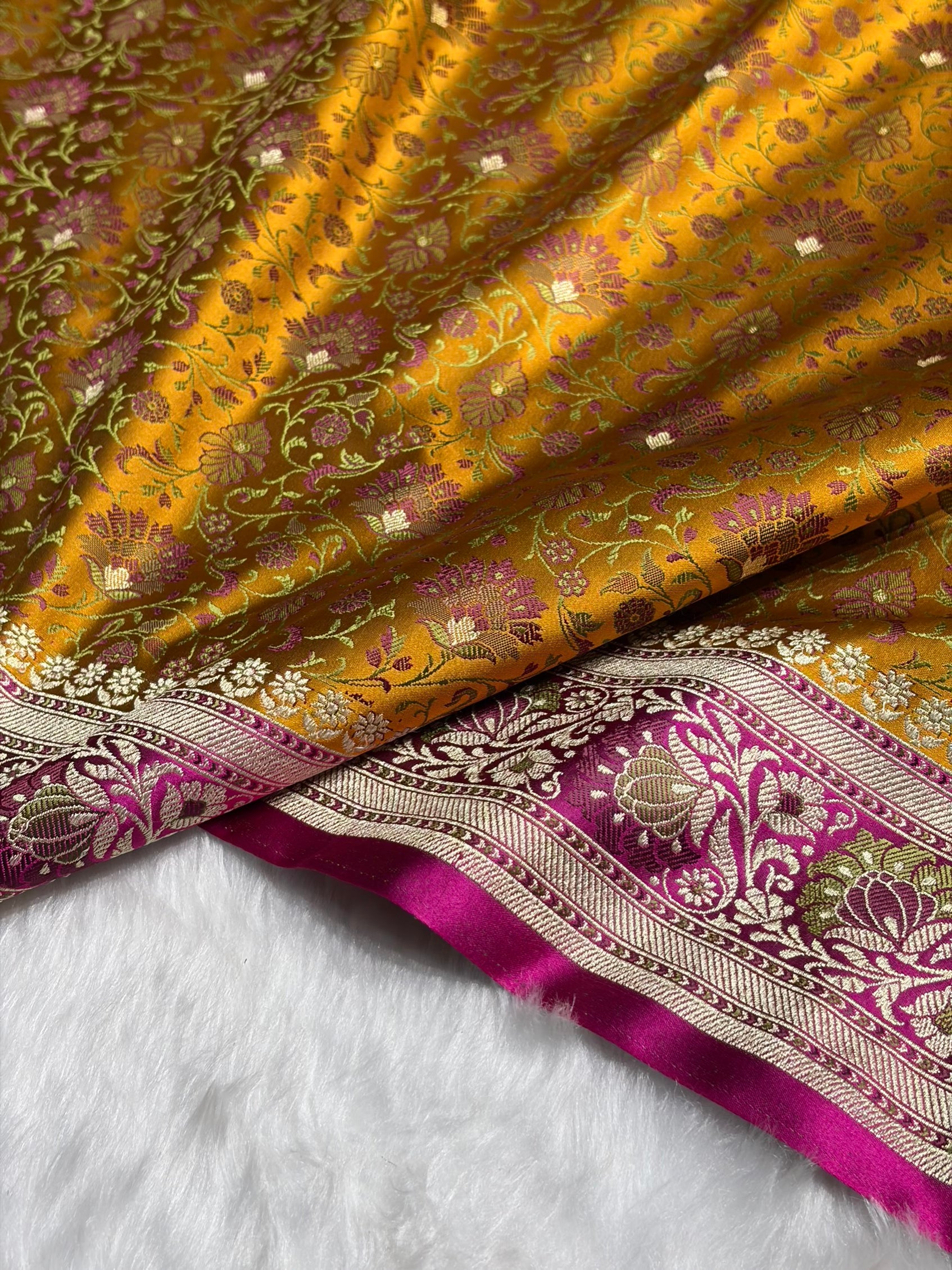 Mustard - Rani Contrast Jamawar Tanchoi Jaal Katan Silk Saree SKTM-18