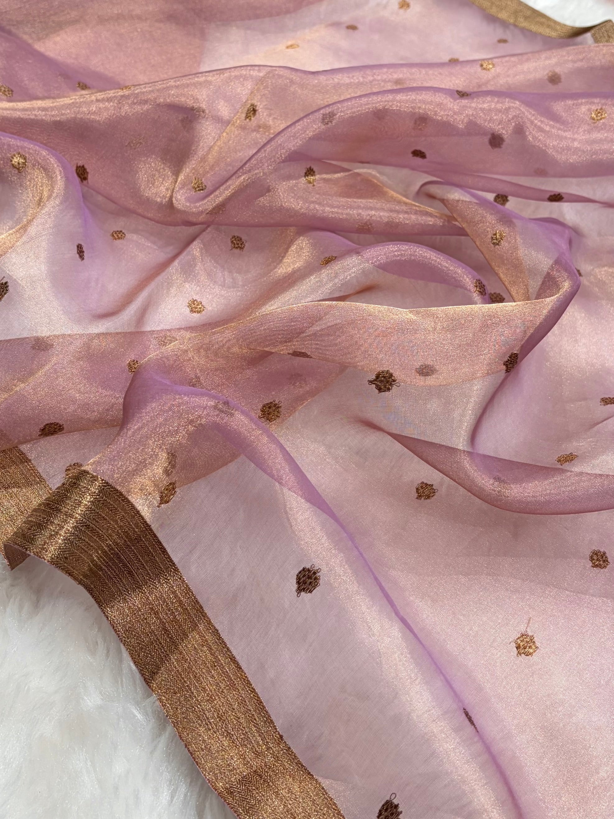 Pinkish Lavender Bananasi Floral Shades Pure Tissue Silk Saree PT-44