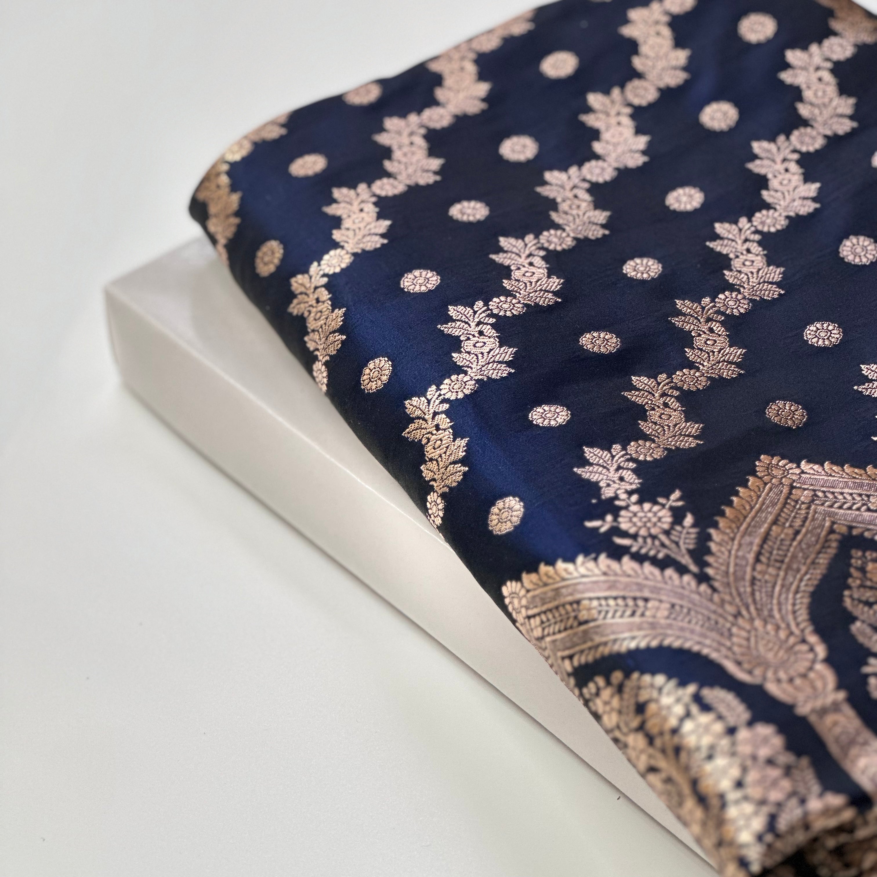Cross Katan Silk Saree In Cross Navy Shades.