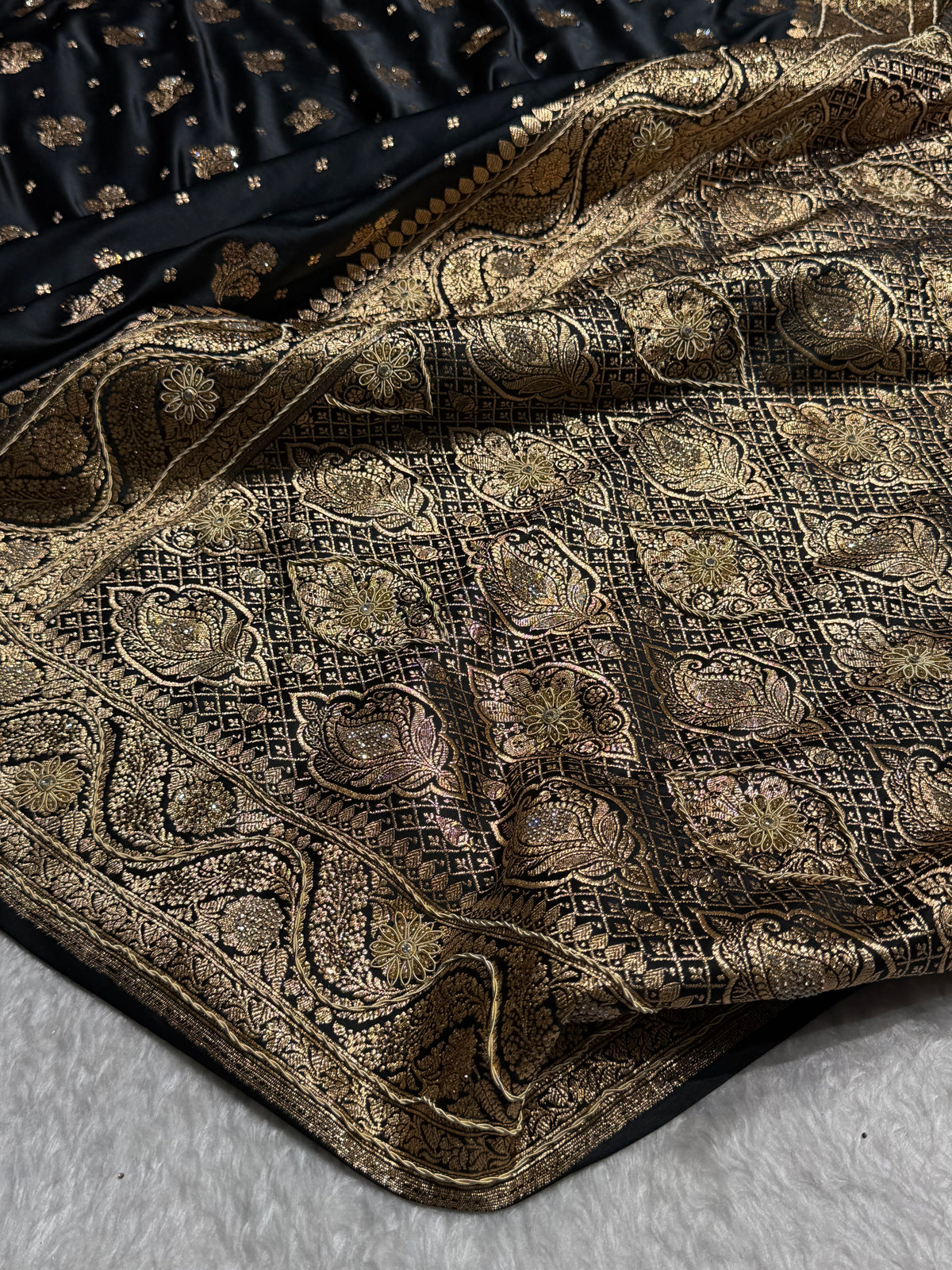 Black Satin Katan Silk Saree with Zardozy work BSK157