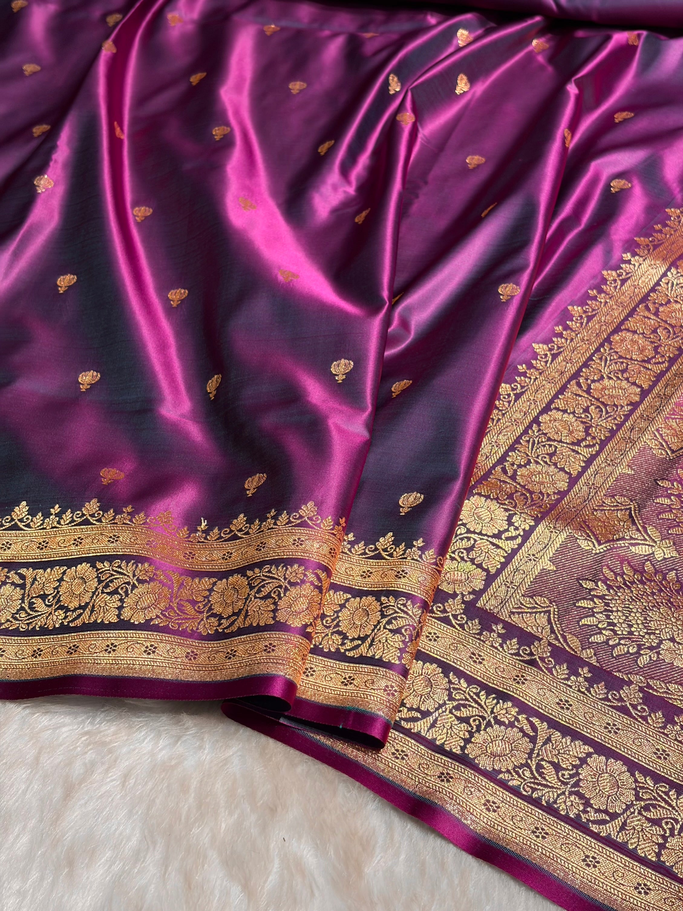 Wine Booti Pattern Satin Katan Silk Saree SK66
