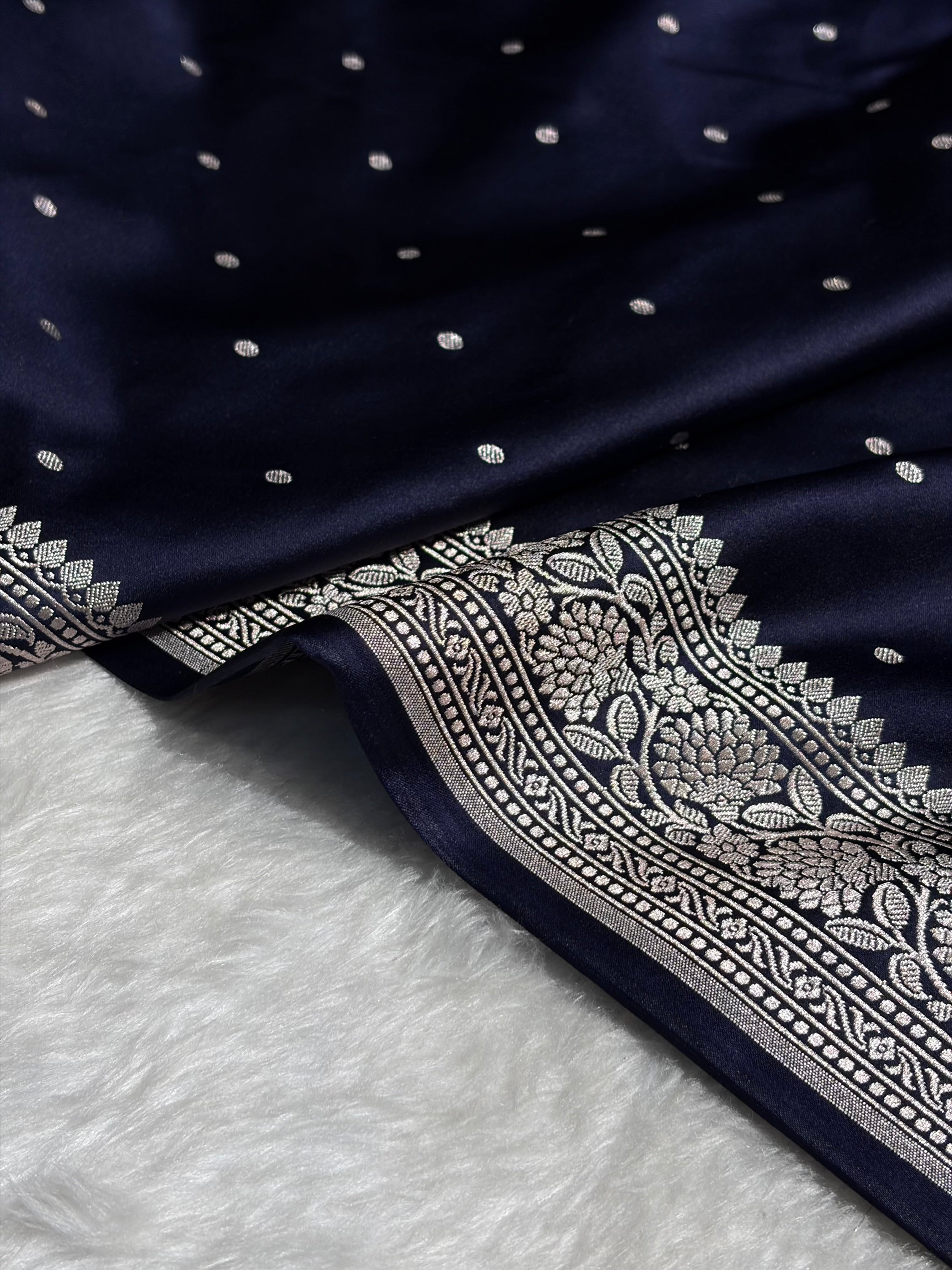Dark Navy Blue Shades Booti Mashru Silk Saree MS65