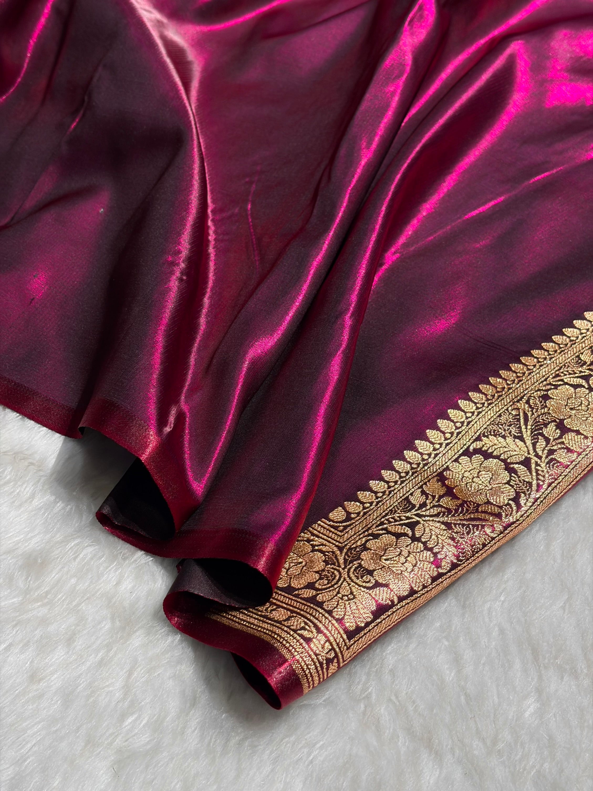 Banarasi Satin Silk Saree With Gotta Patti Booti Motif in Wine Shades SSGP20