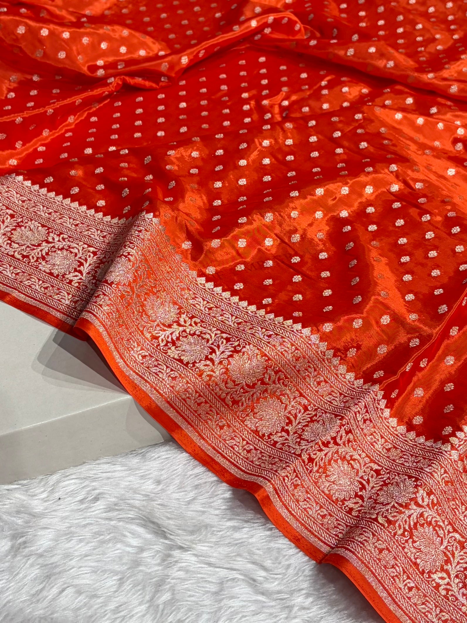 Orange Crepe Silky Katan Banarasi Saree CSK-02