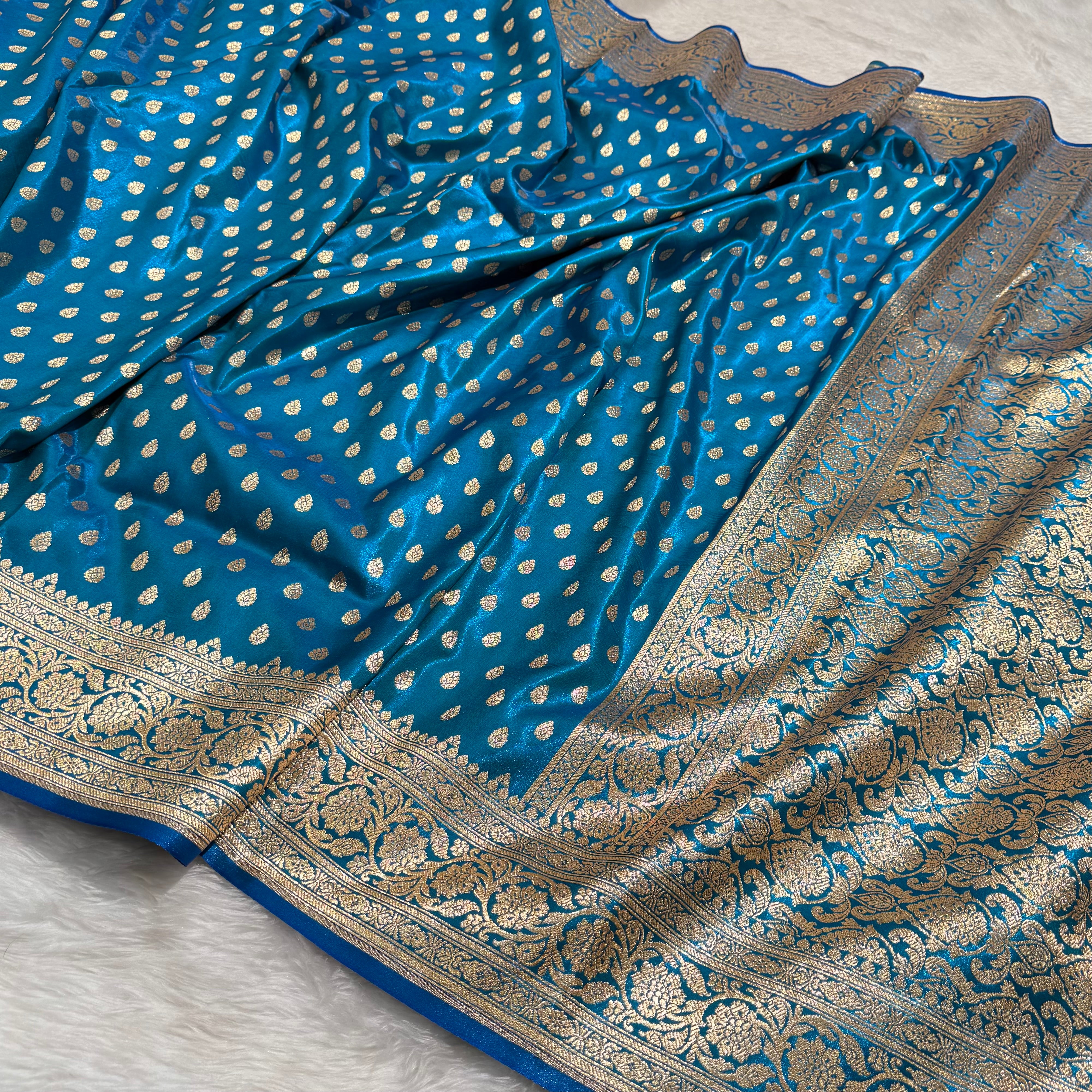 Satin Silk Booti in Firozy shades