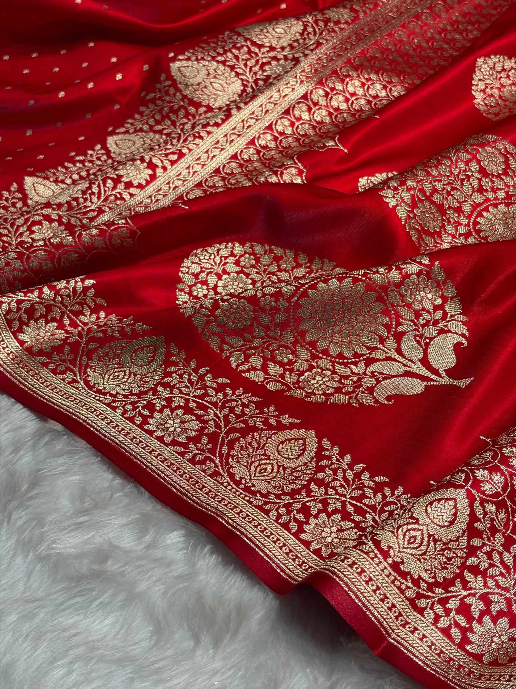 Ultra Light Weight Satin Silk Boota in Red Shades SS31