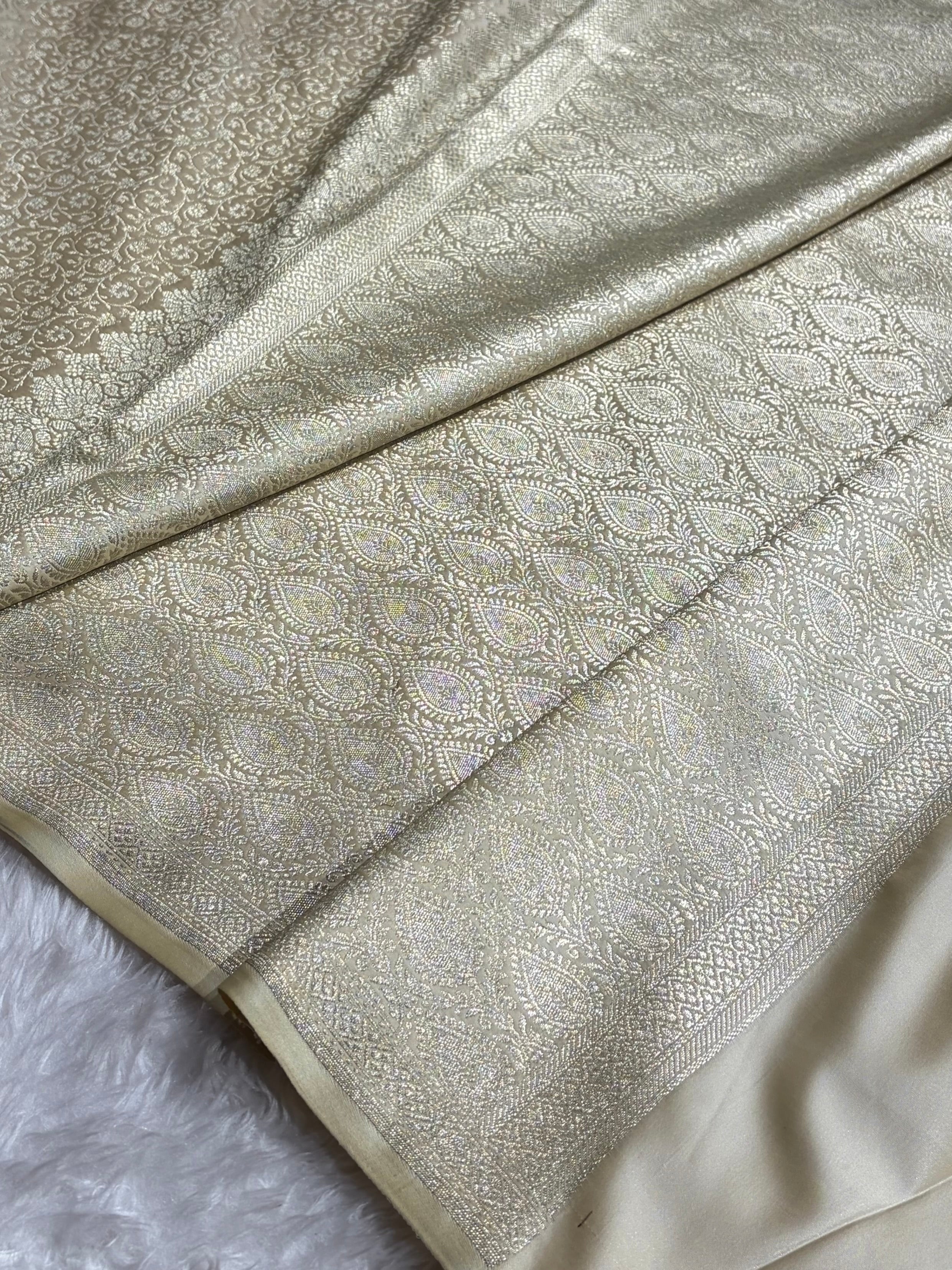 Banarasi Light Cream Brocade Soft Katan Silk Saree
