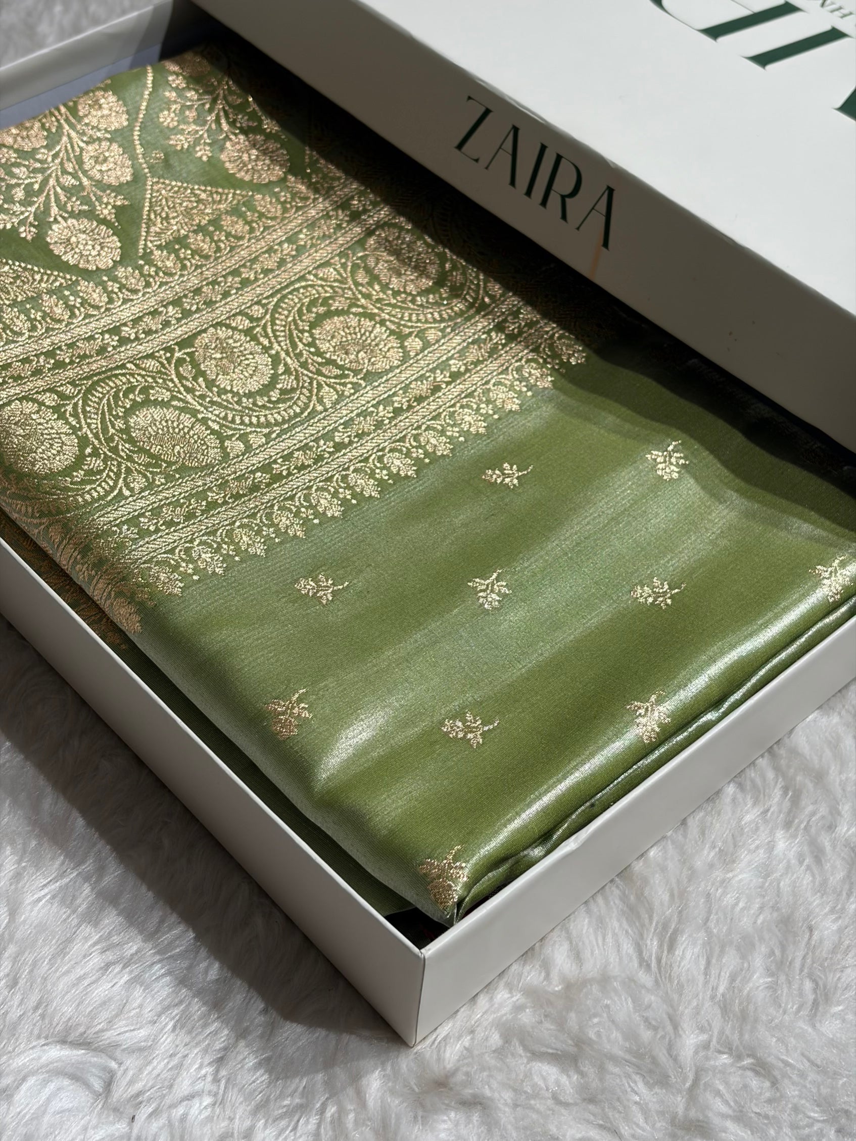 Banarasi Pista Shades Cross Pattern Banarasi Satin Silk Saree SS52