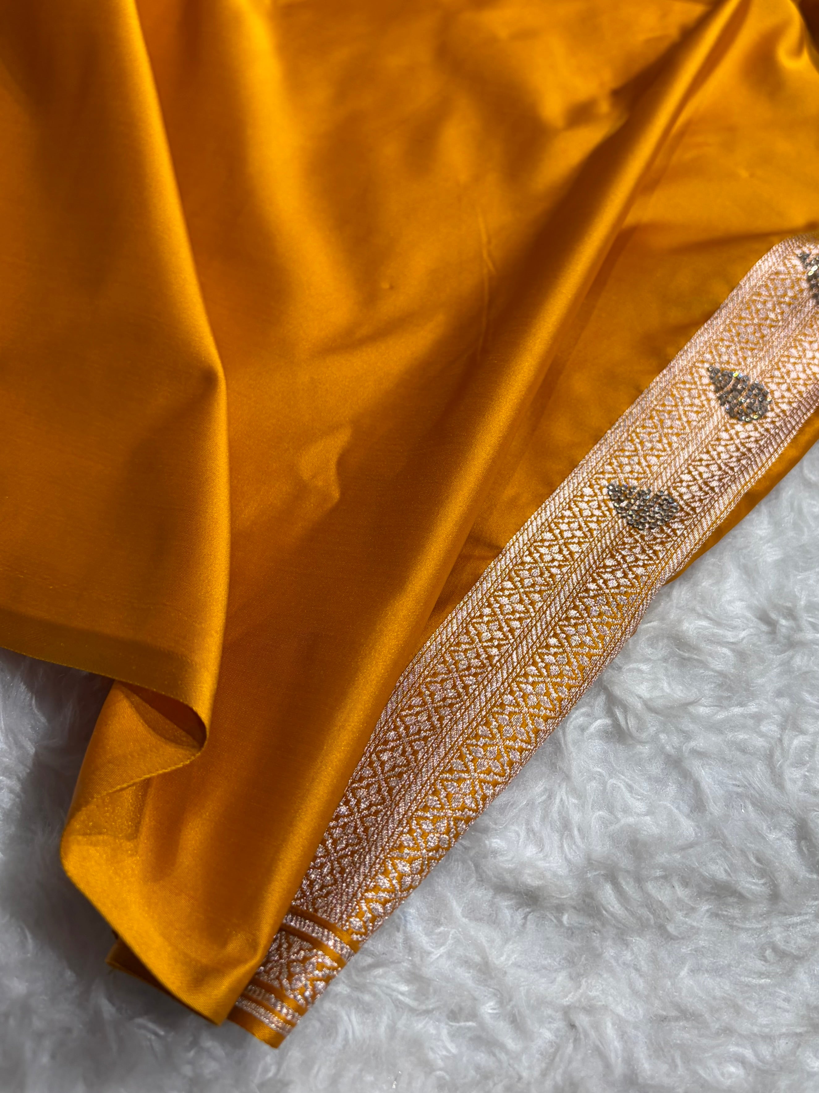 Banarasi Mustard Scallop Mashru Silk with White Stone Swarovski work BMS02