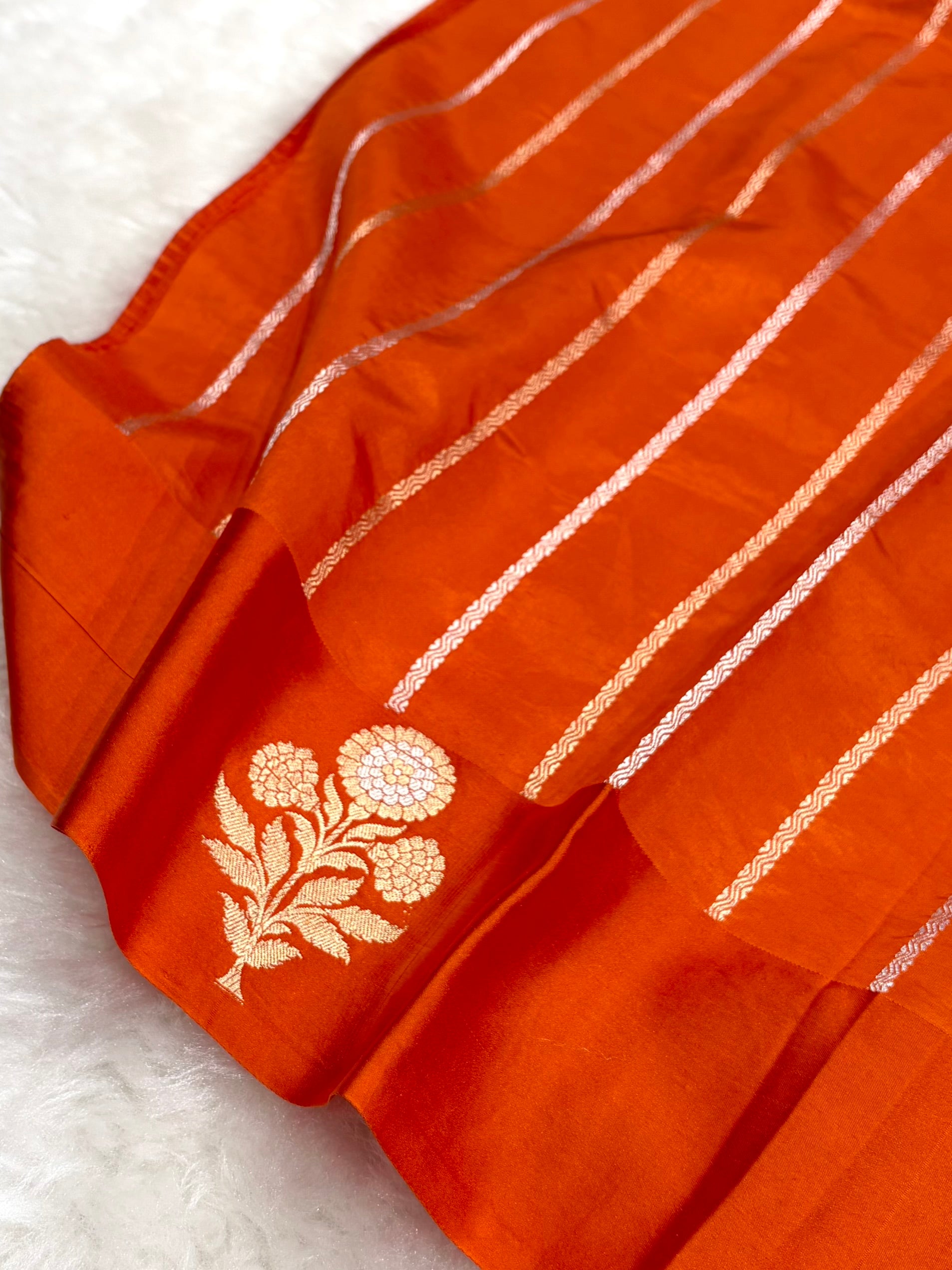 Banarasi Orange Shades Meenakari Boota Handwoven Pure Katan Paper Silk RM-75
