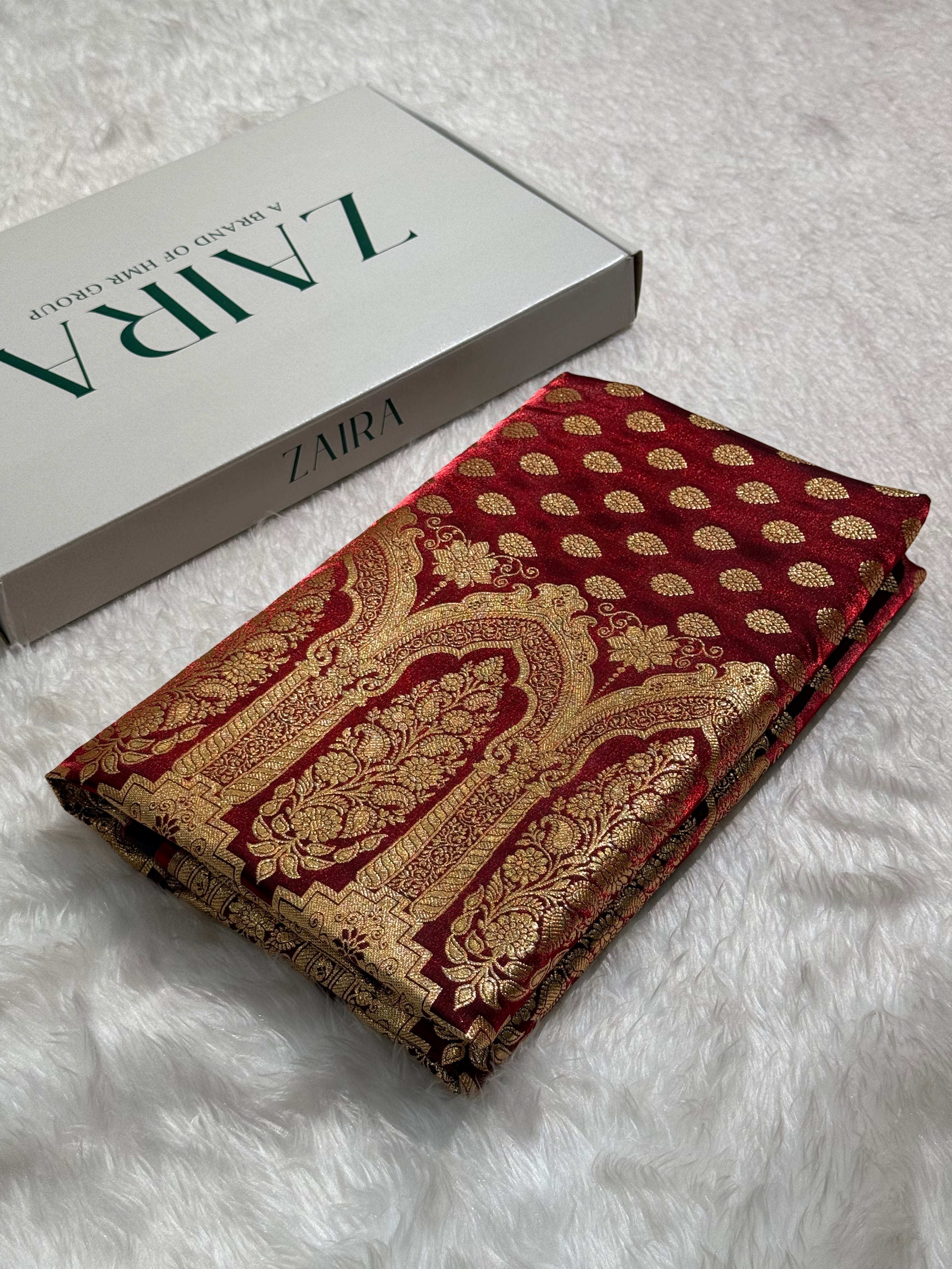 Light Weight Satin Silk booti in Maroon SS02