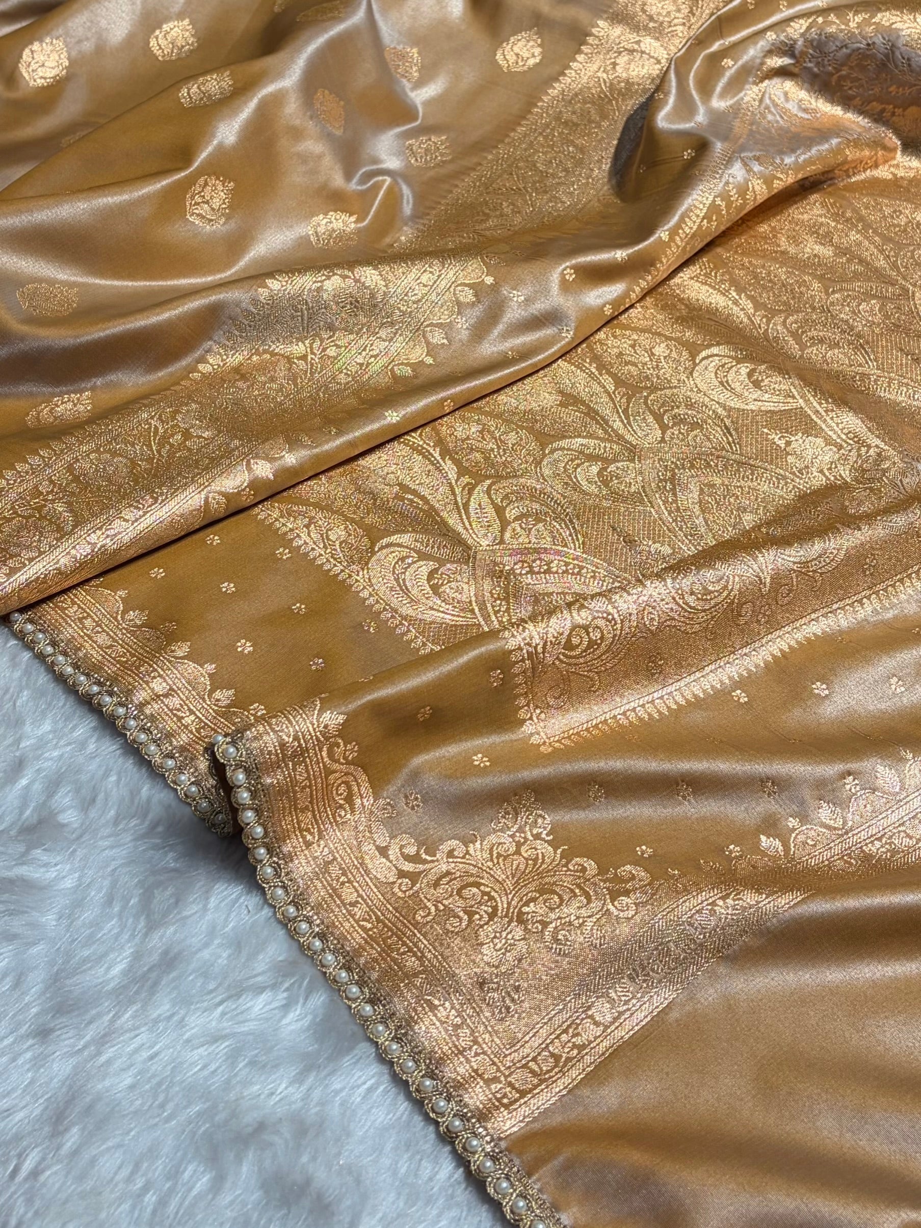 Banarasi Satin Silk Saree With Gotta Patti Booti Motif in Tusser Shades SSGP20