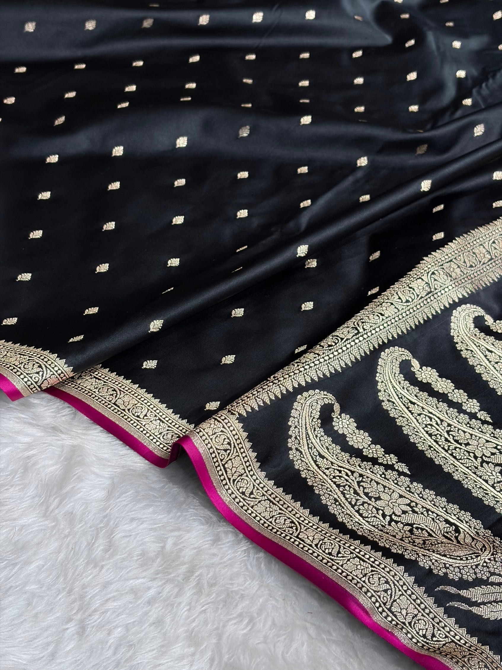 Premium Banarasi Satin Katan Saree in Black Shades SK90