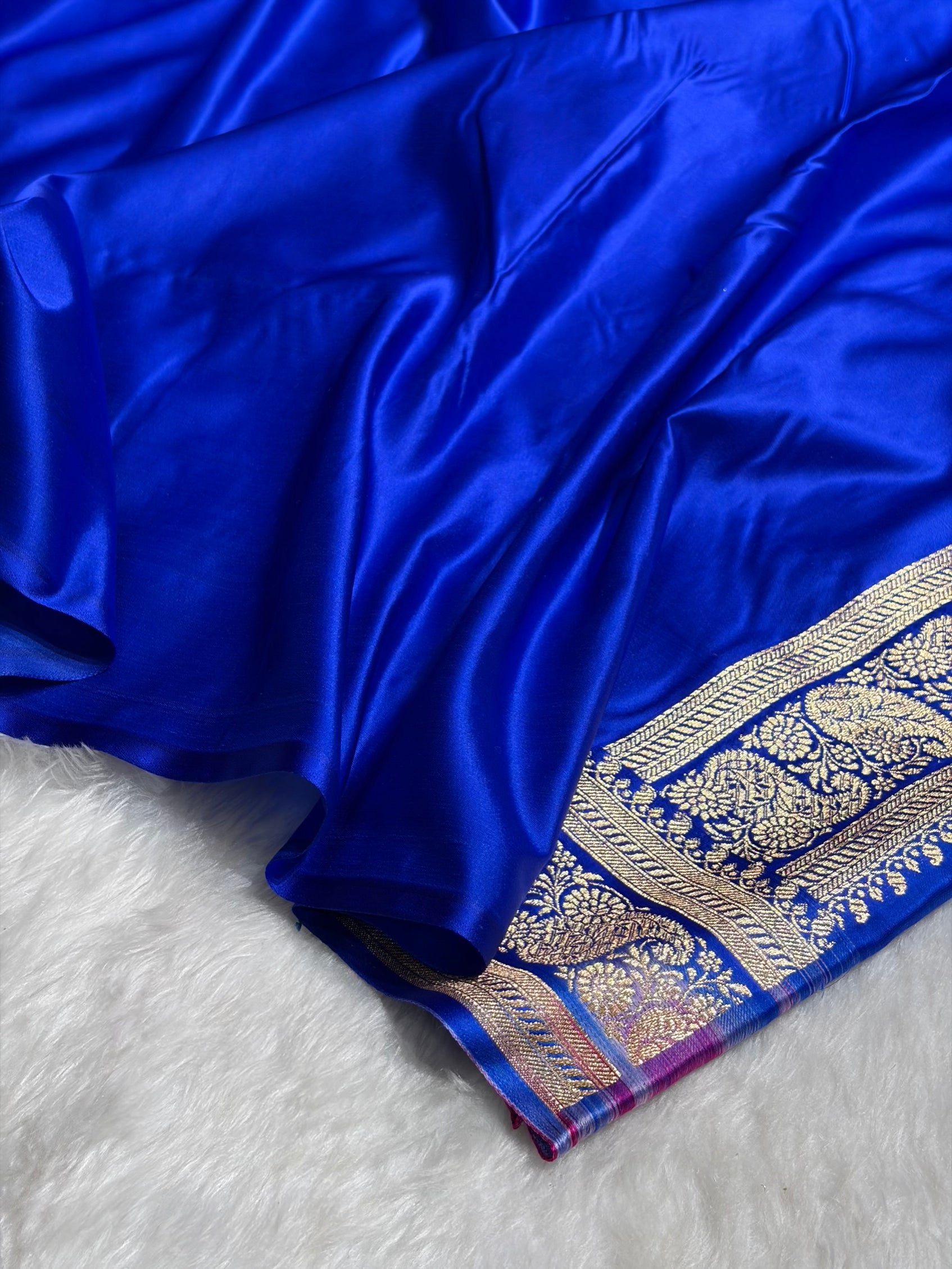 Banarasi Satin Katan Saree With Unique Boota in Royal Blue Shades SK92