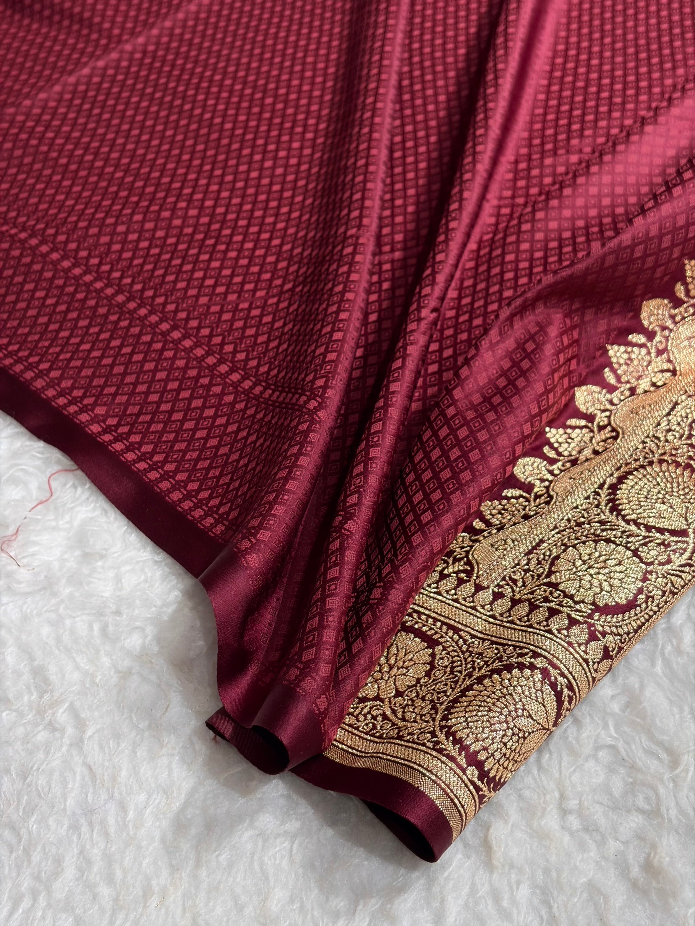Banarasi Satin Katan Saree With Jaal Pattern in Chocolate Shades SK123
