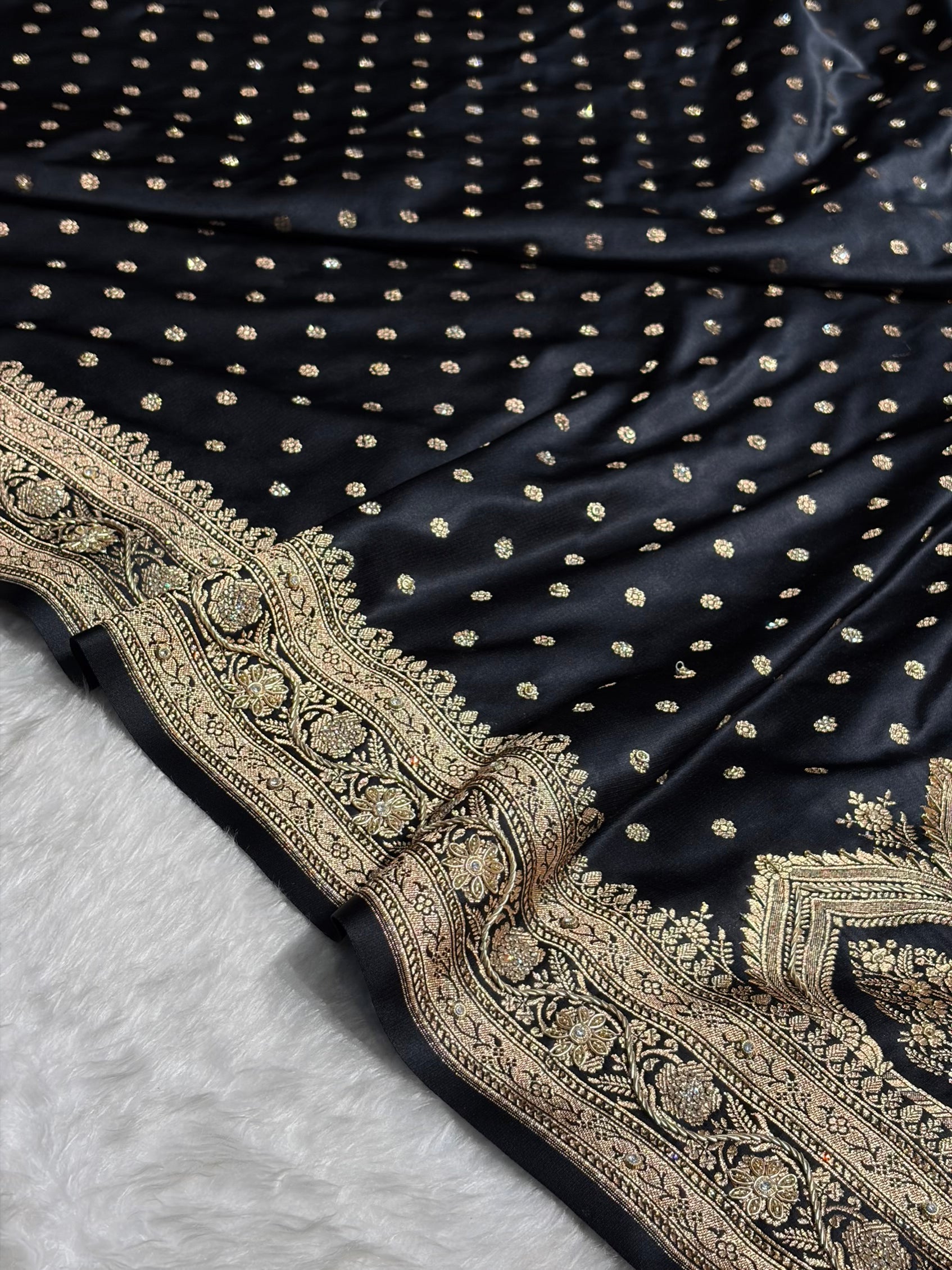 Banarasi Black Katan Silk Saree With Ari Zardozi and Swarovski stone work BSK01