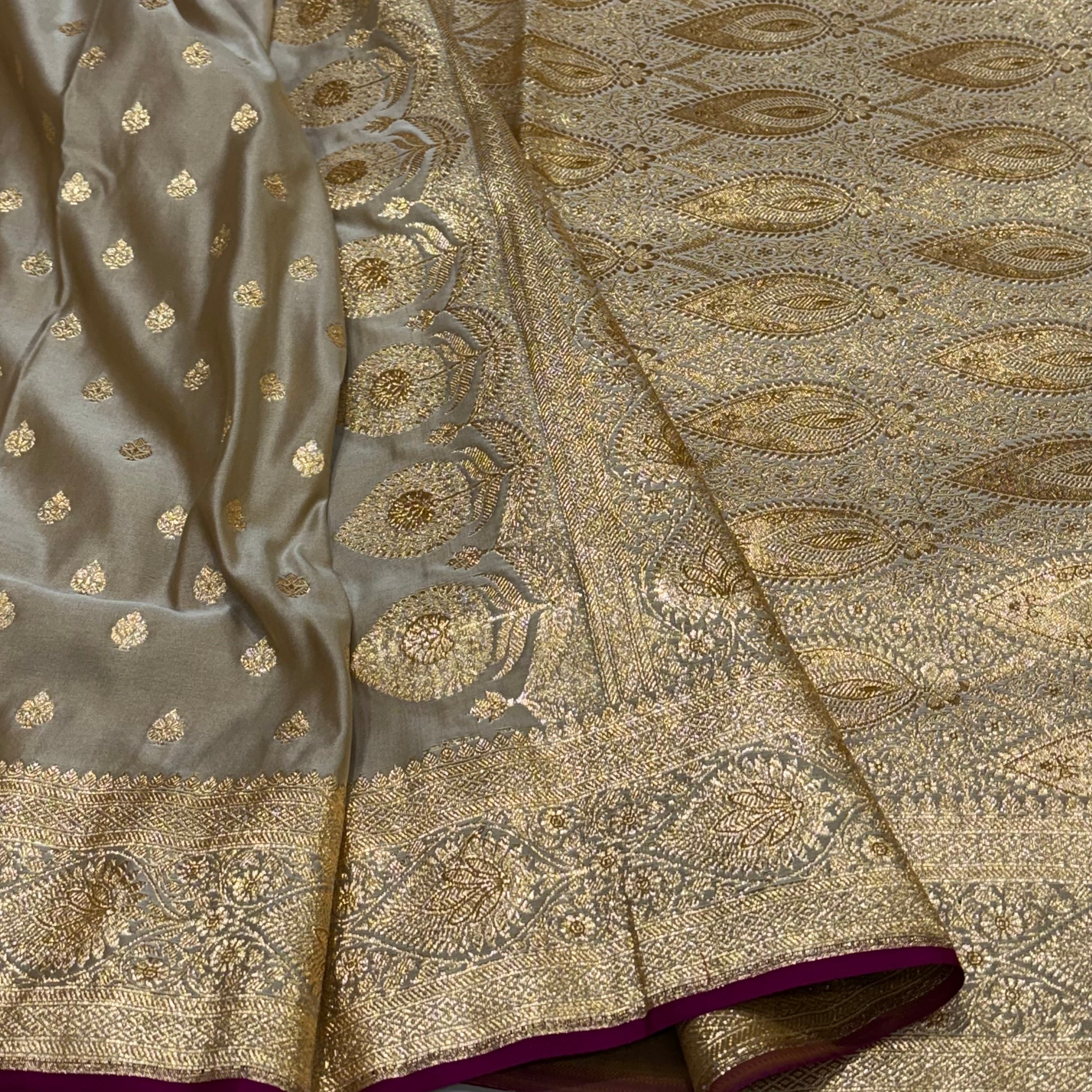 Pastel Gold booti Katan Silk saree SK10