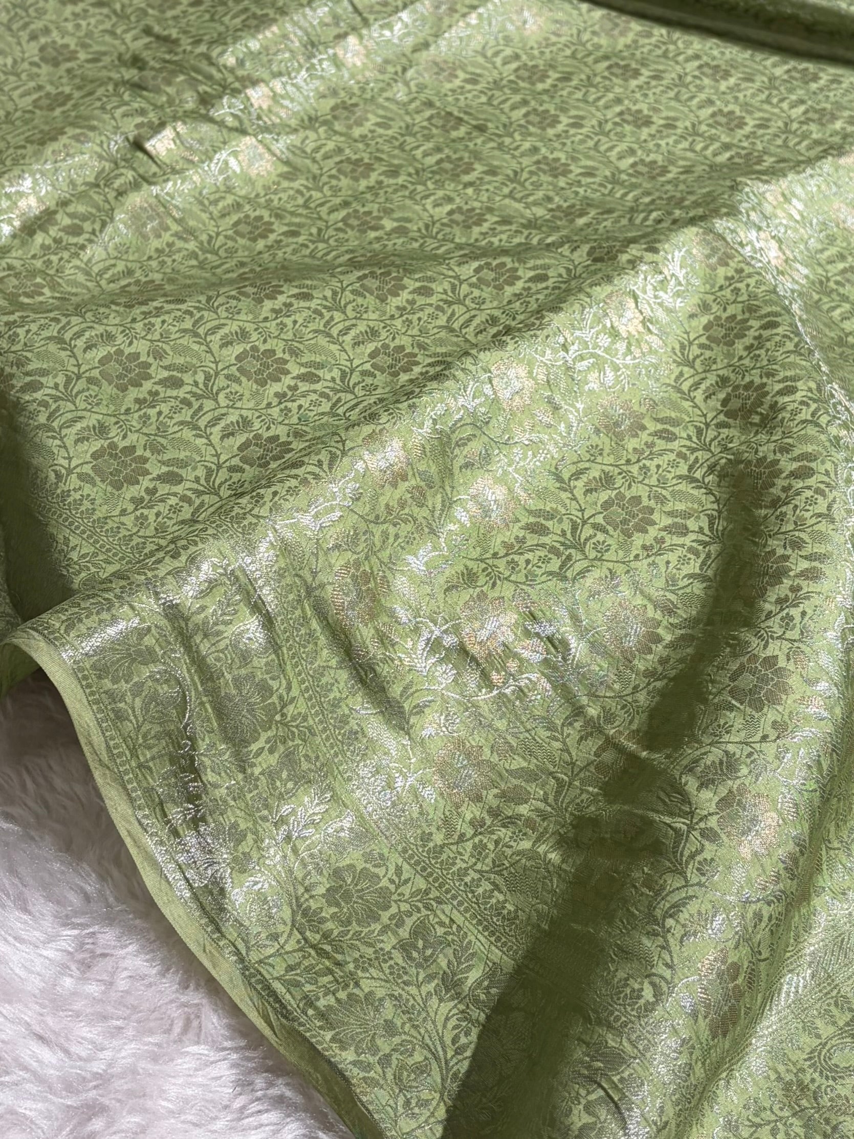 Light Green Shade Flower Boota Pure Caramel Mango Silk Saree CS-17