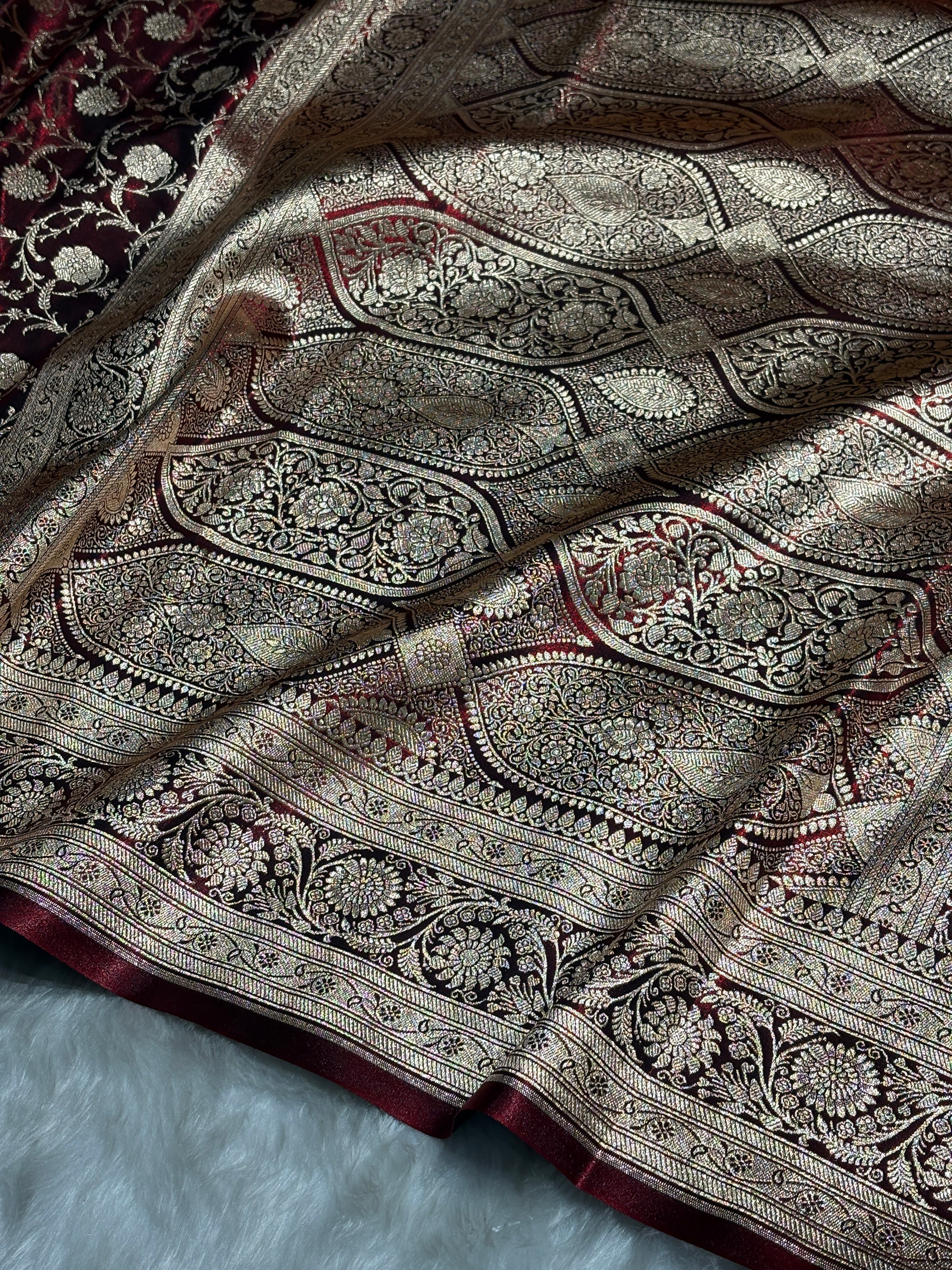 Ultra Light Weight Satin Silk Jaal in Maroon Shades SS13