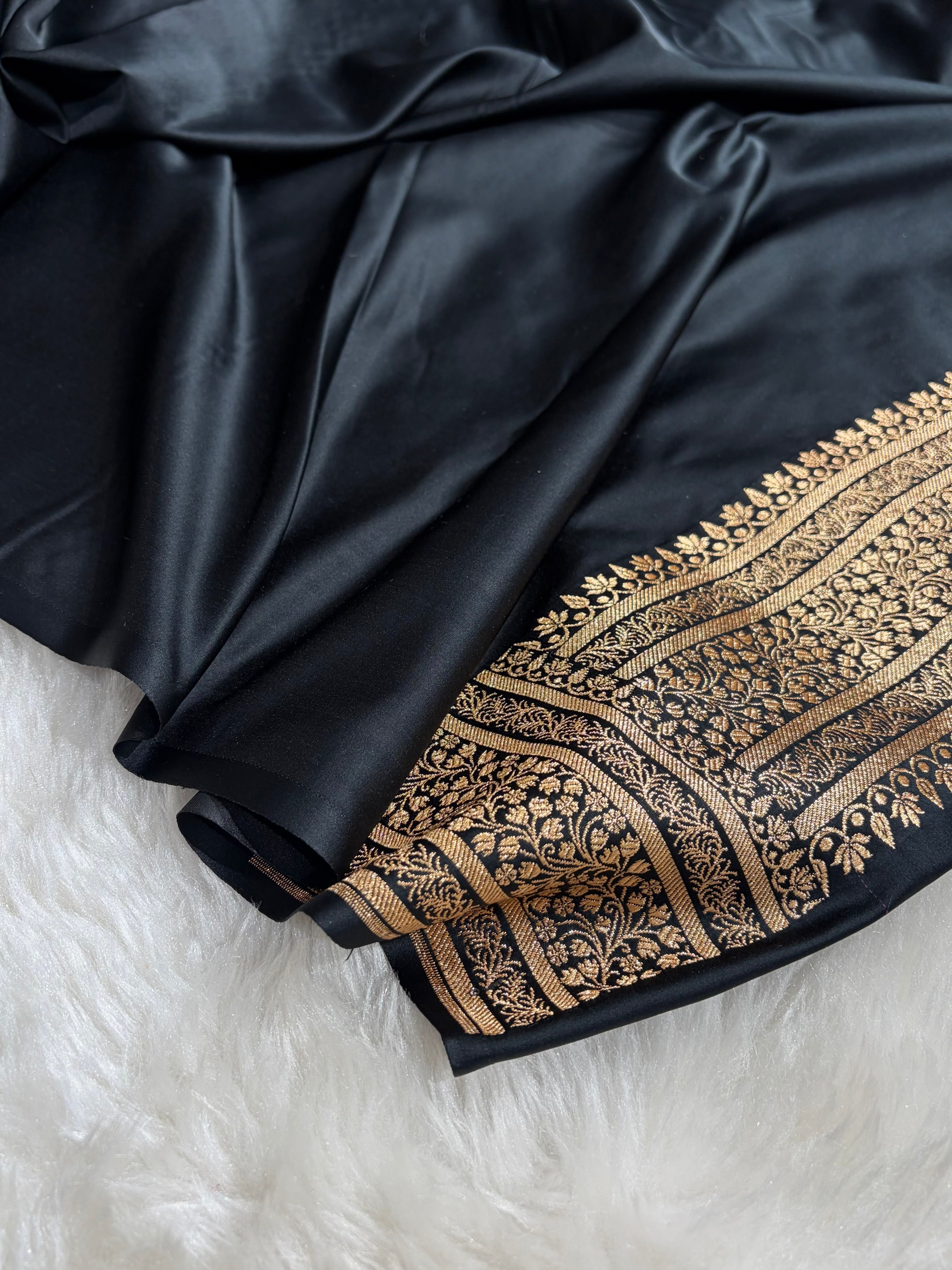 Banarasi Satin Katan Saree in Black Shades SK88