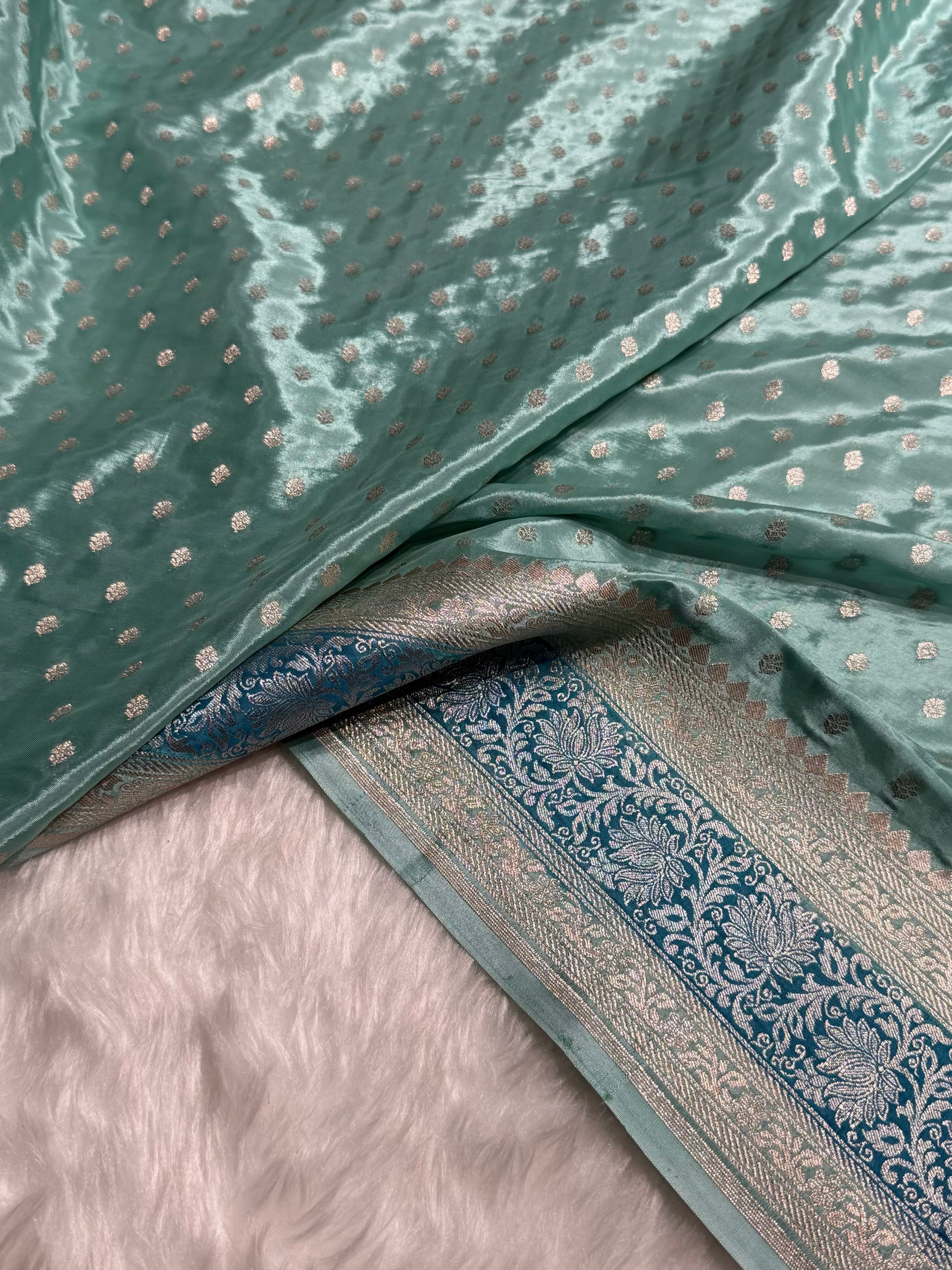Banarasi Sea Green Shades With Contrast Border Crepe Silky Katan Banarasi Saree CSK-02