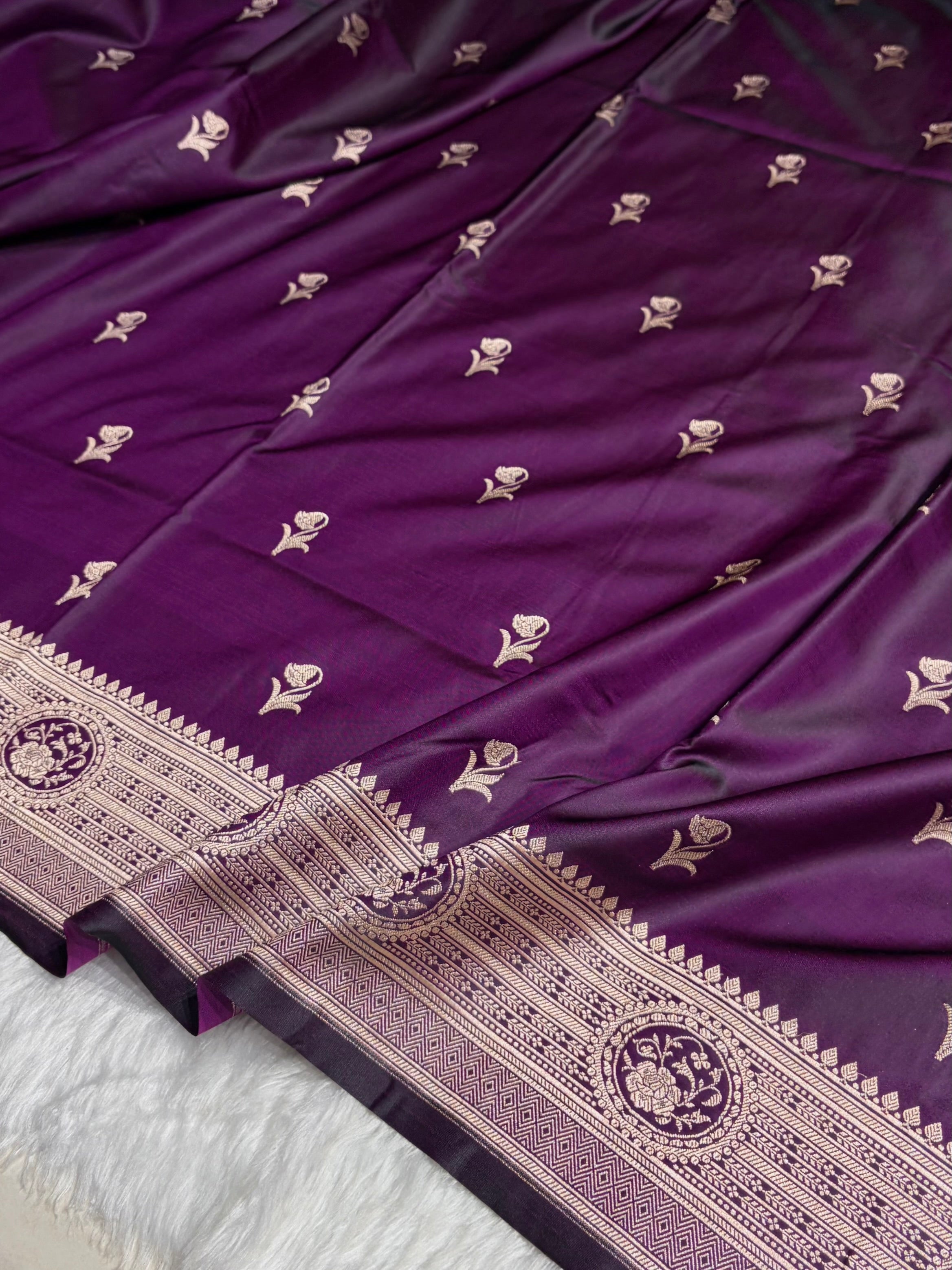 Dark Purple Boota With Floral Border Mashru Silk Saree MSM-96