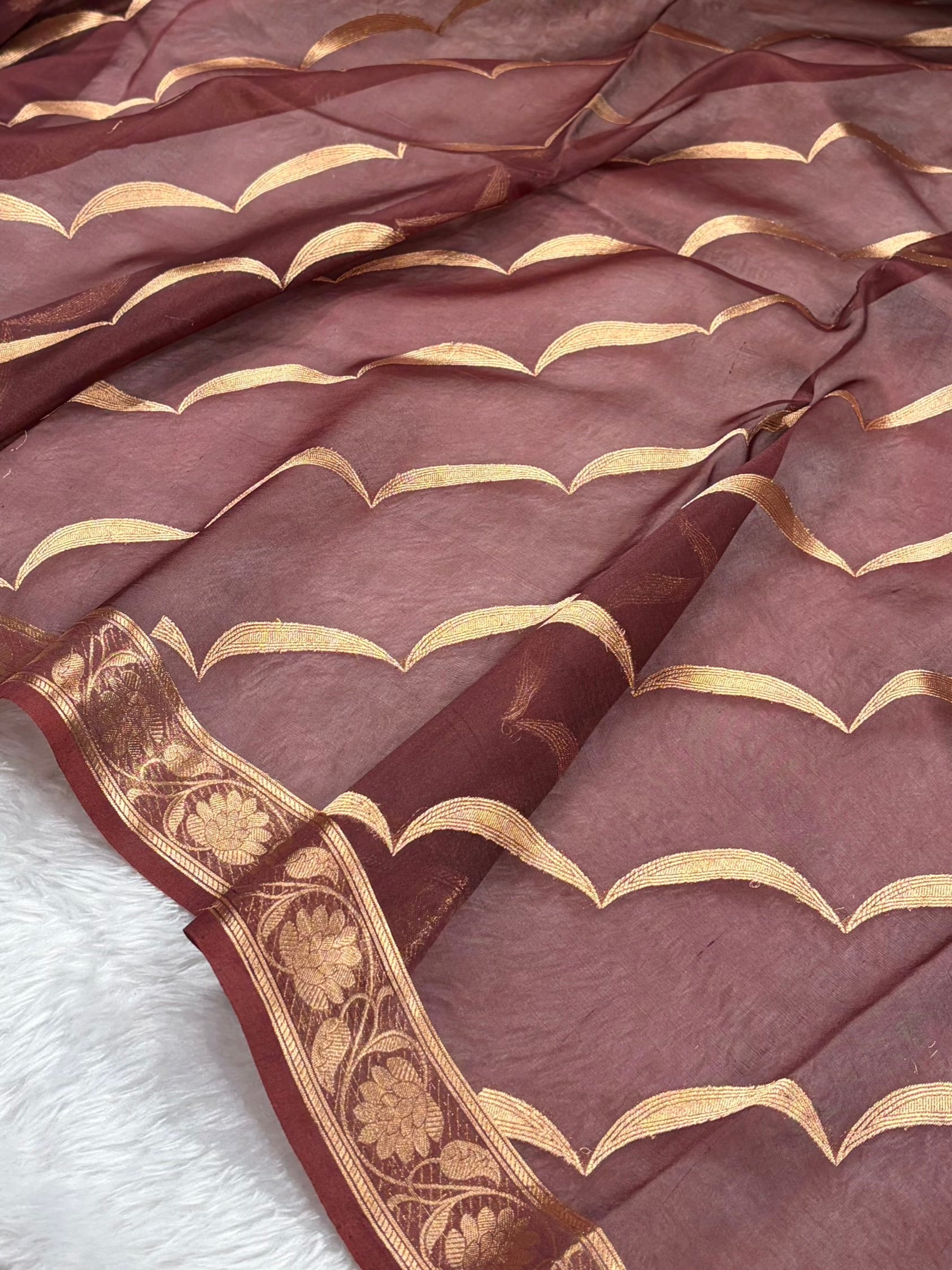 Pure Banarasi Organza Chocolate Shades Floral Banarasi Silk Saree PO-21