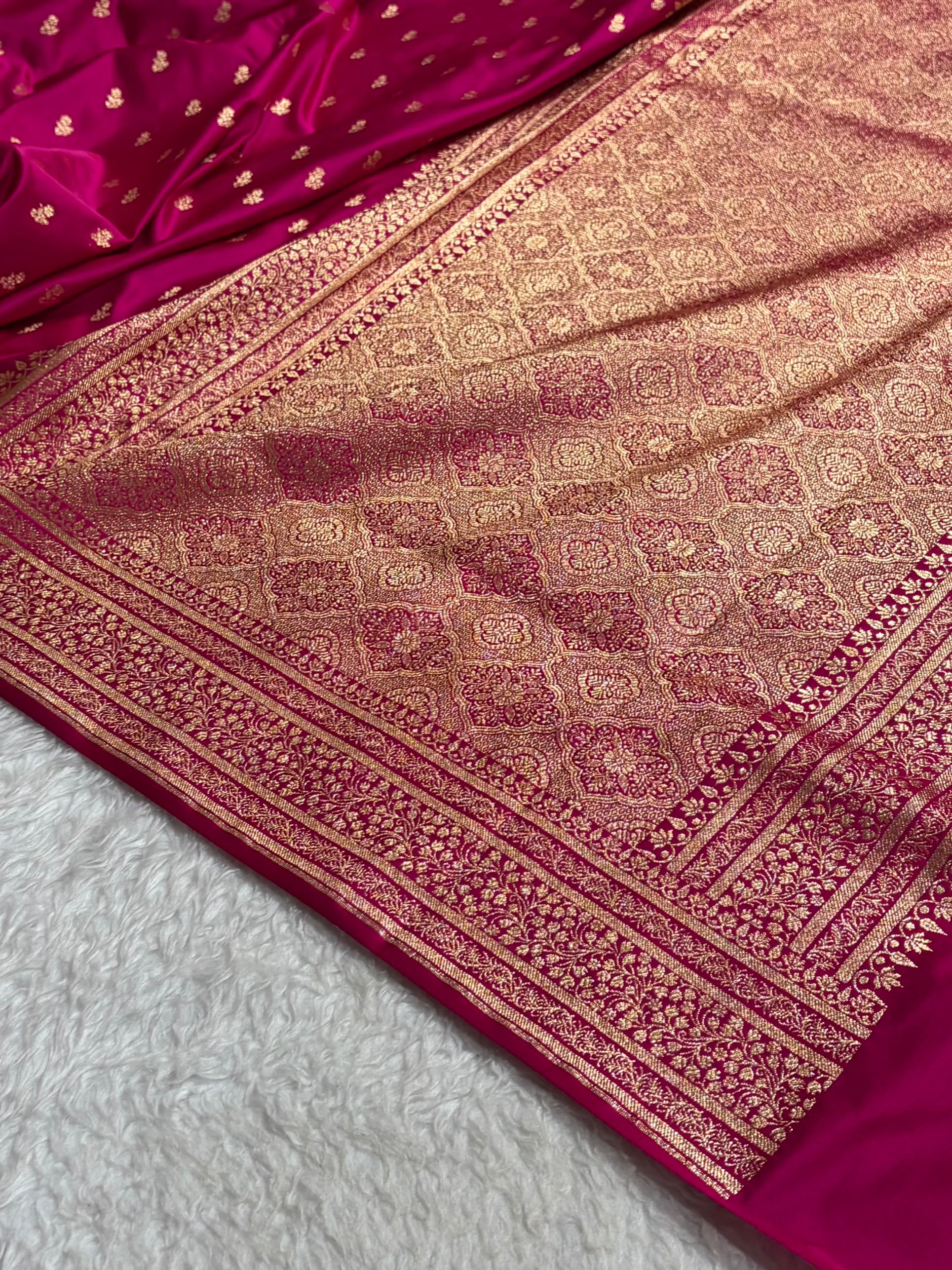 Banarasi Satin Katan Saree With Boota in Rani Shades SK89