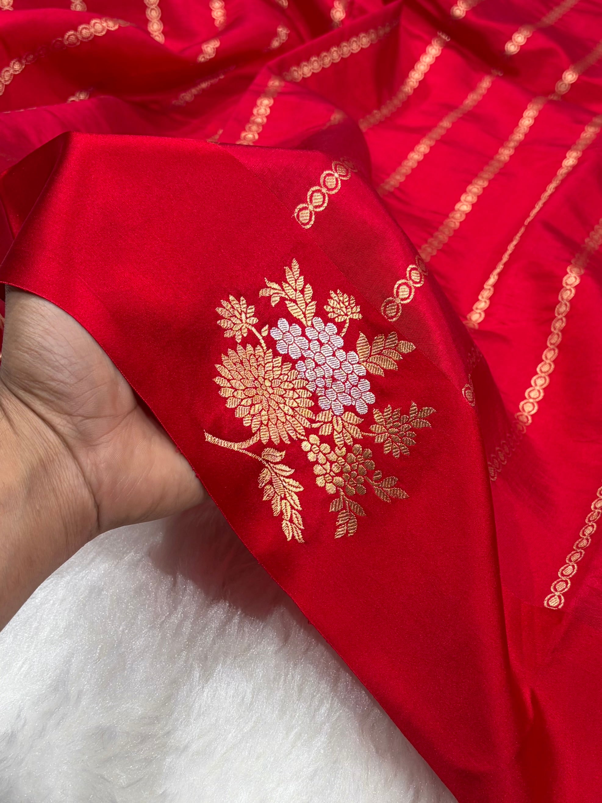Banarasi Red Shades Minakari Boota Handwoven Pure Paper Silk RM-78
