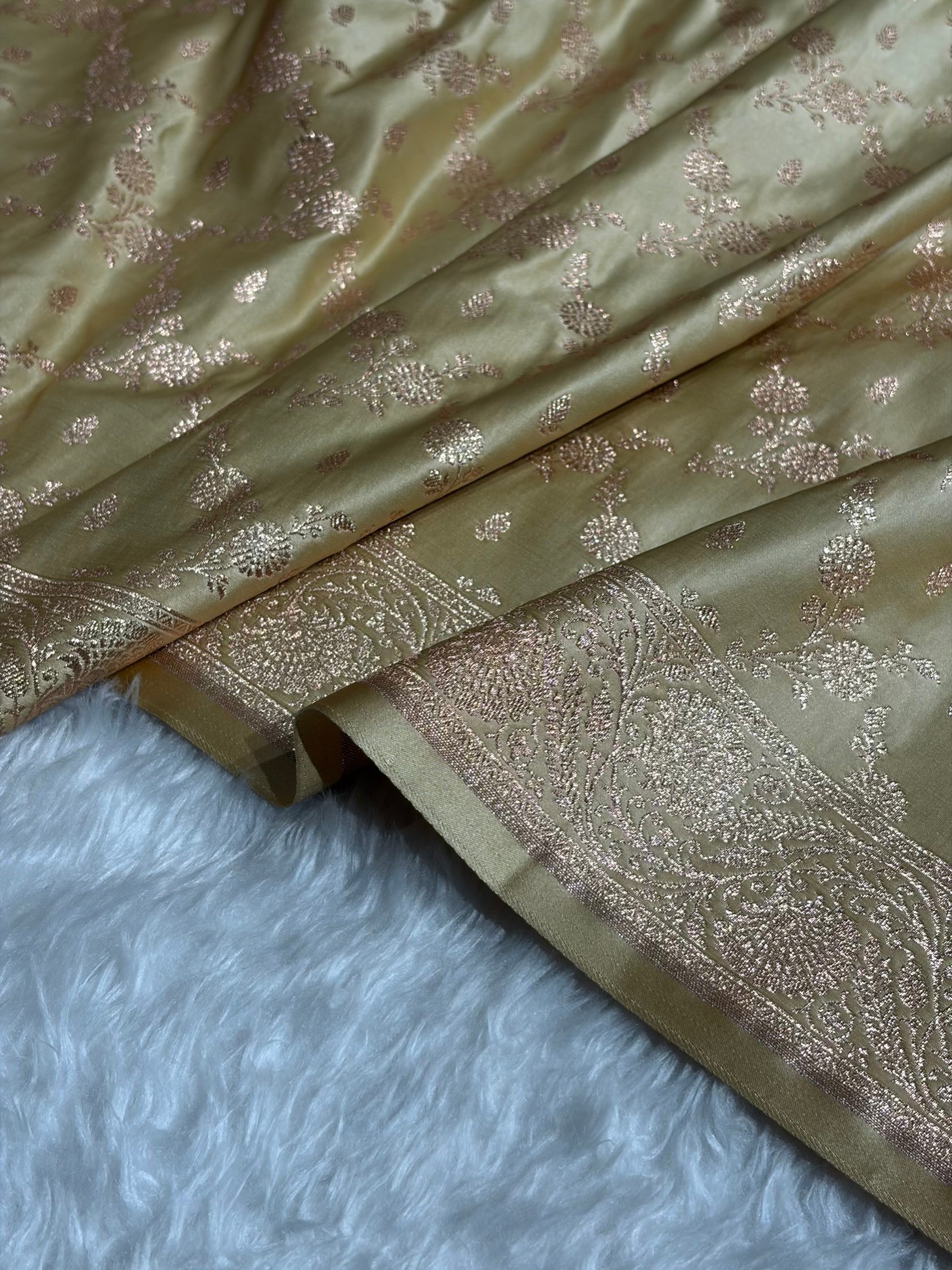 Banarasi Satin Katan Saree Jaal Pattern In Beige Shades SK133