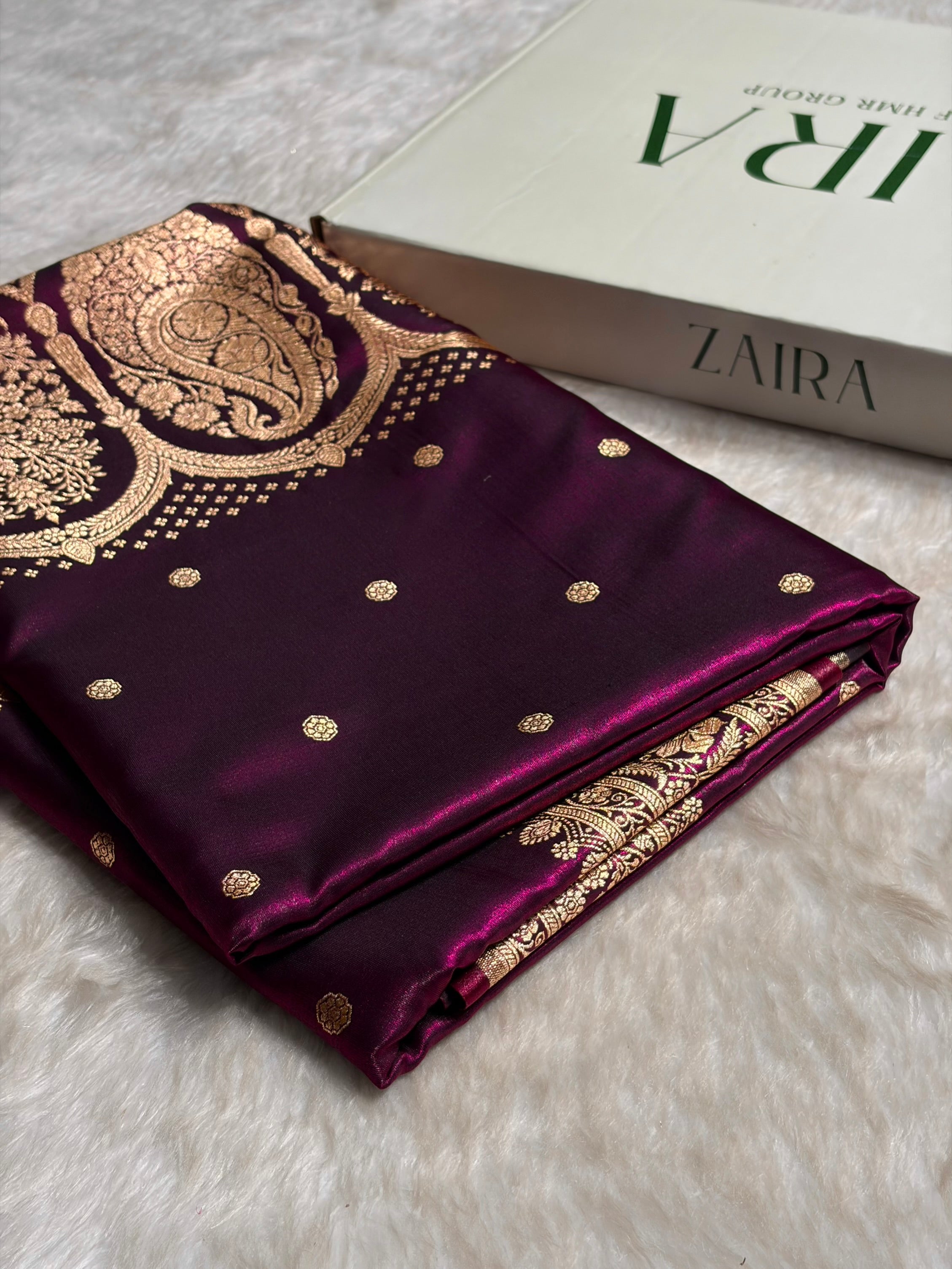 Satin Silk Saree Banarasi Booti in Wine Shades SS29