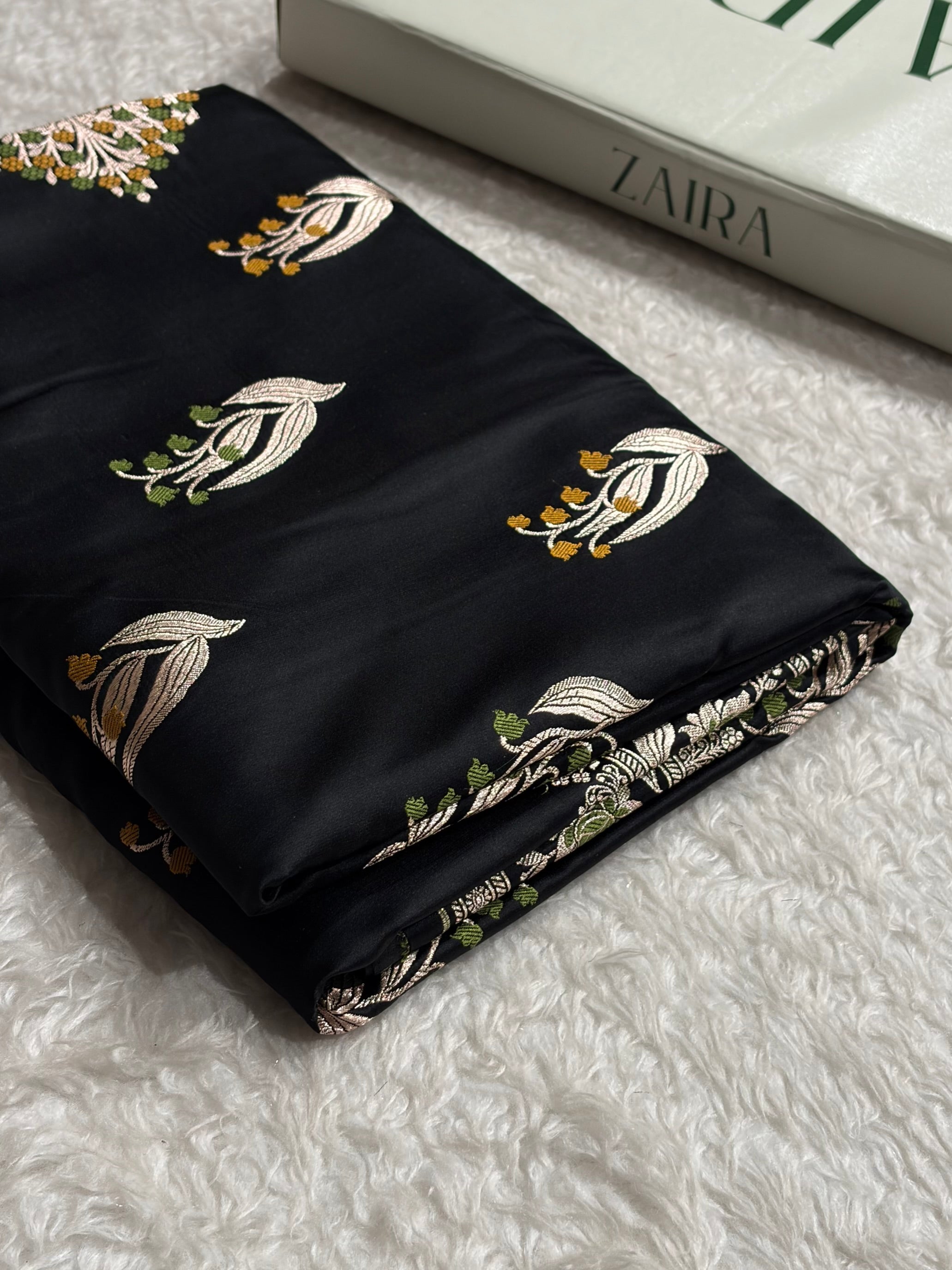 Black Shades Banarasi Boota Pattern Minakari Floral Mashru Silk Saree MSM-121