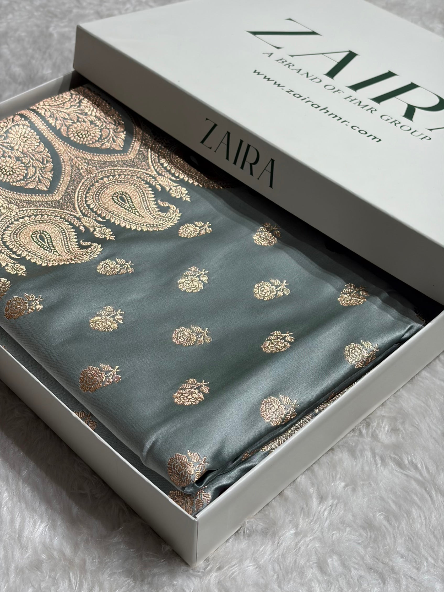 Floral boota Satin katan Silk Saree In Turquoise Shades SK12