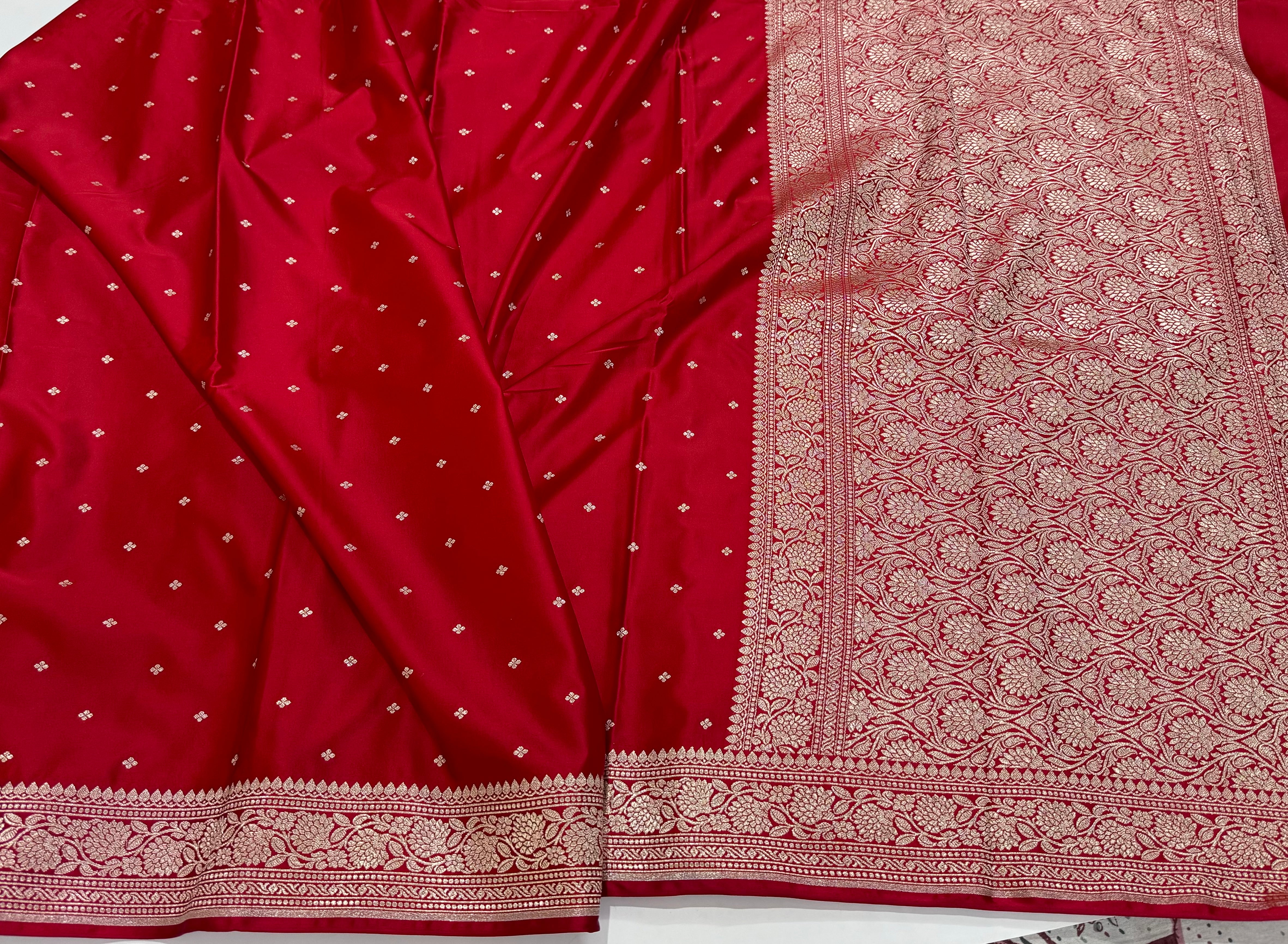 Bridal Red Booti Mashru Silk Saree